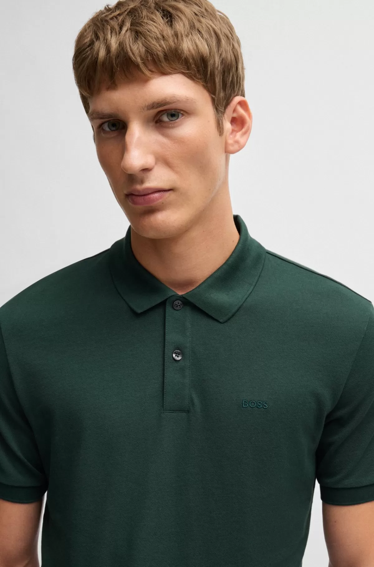 HUGO BOSS Pallas Poloshirt Med Regular Fit I Bomuld Med Broderet Logo Mørkegrøn Cheap