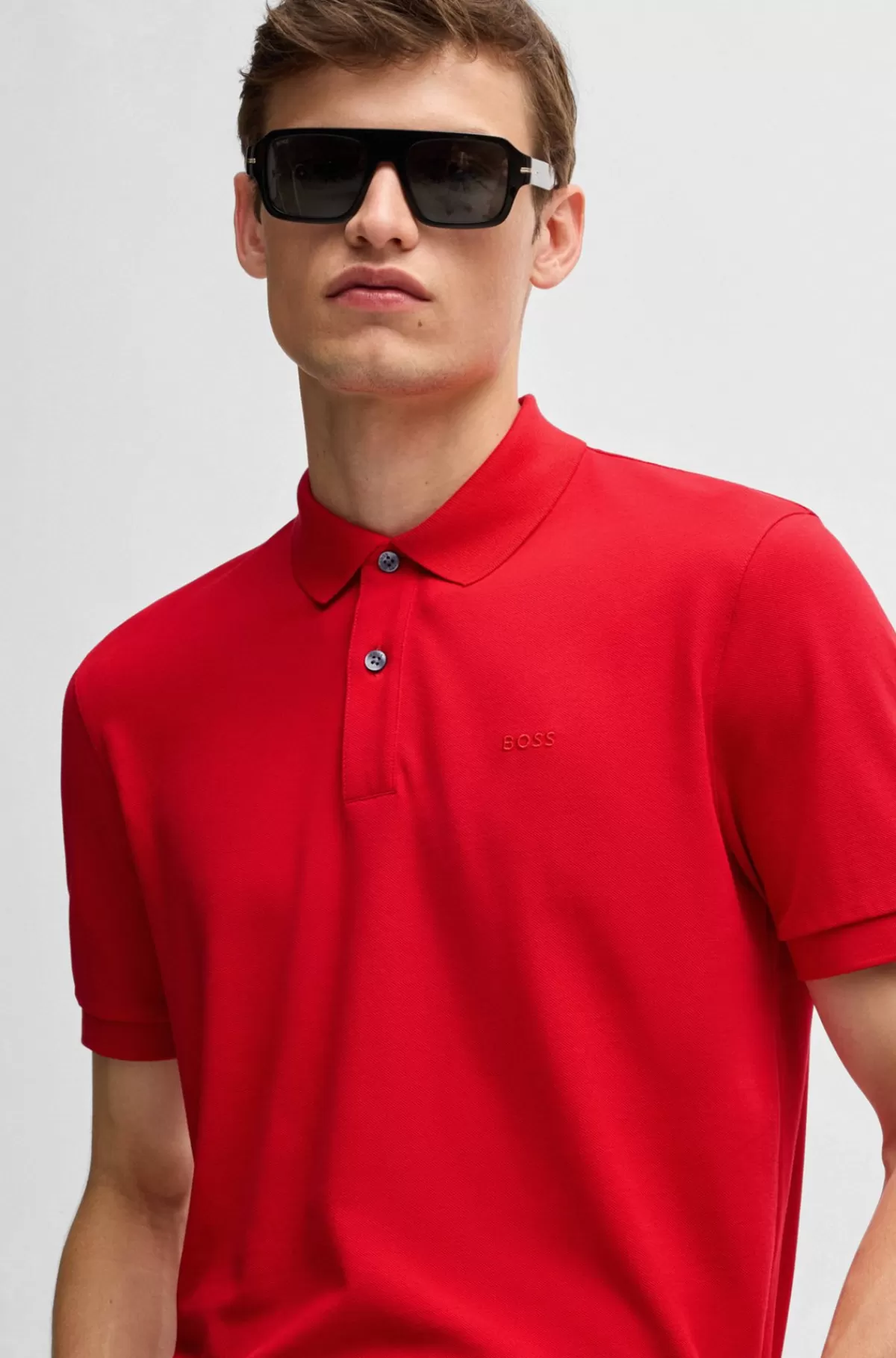 HUGO BOSS Pallas Poloshirt Med Regular Fit I Bomuld Med Broderet Logo Rød Best Sale