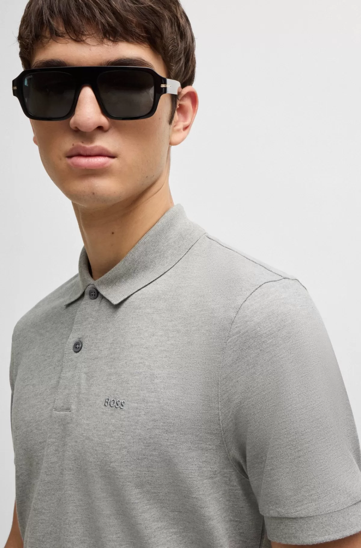HUGO BOSS Pallas Poloshirt Med Regular Fit I Bomuld Med Broderet Logo Grå Discount
