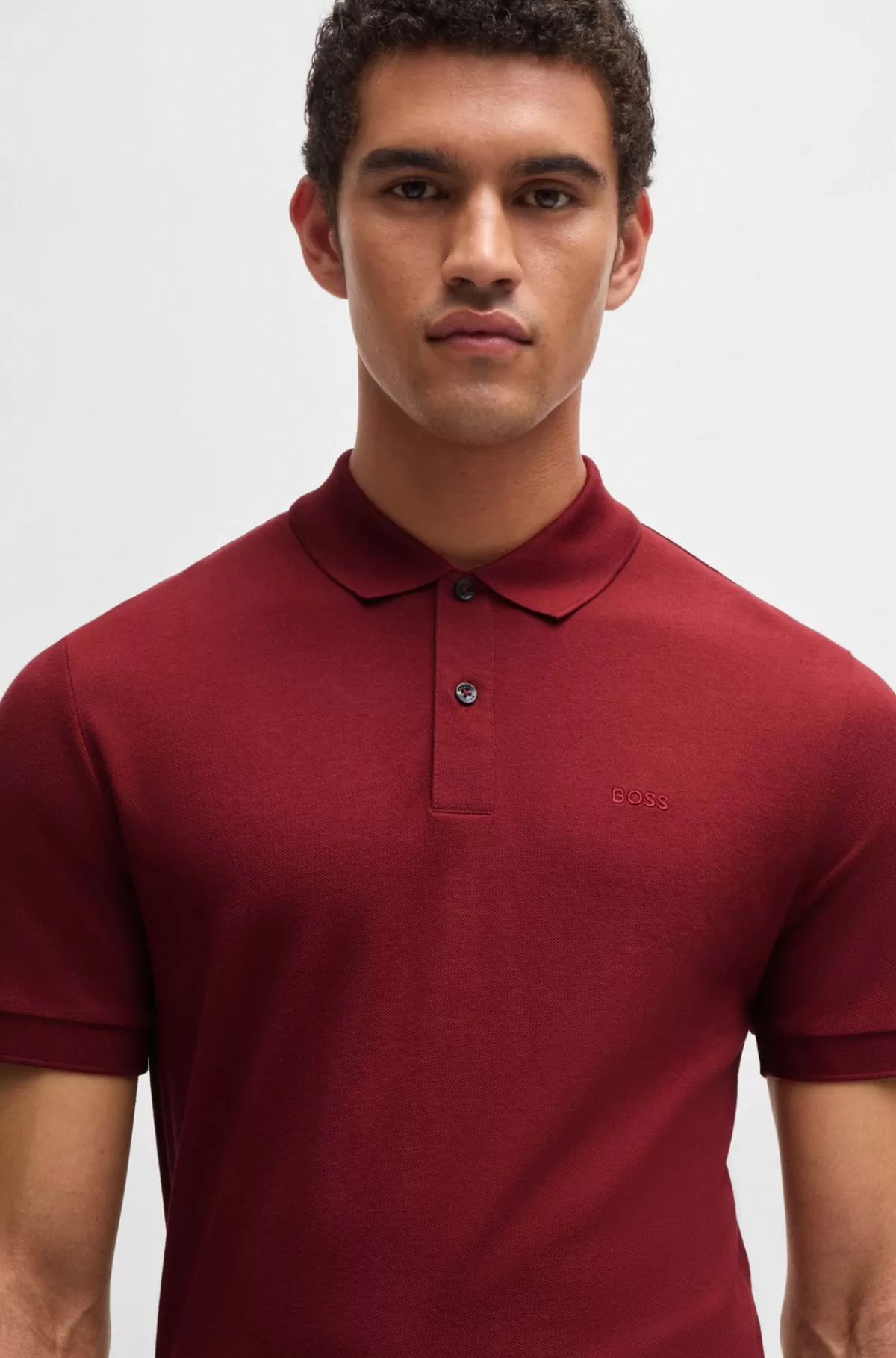 HUGO BOSS Pallas Poloshirt Med Regular Fit I Bomuld Med Broderet Logo Mørkerød Discount