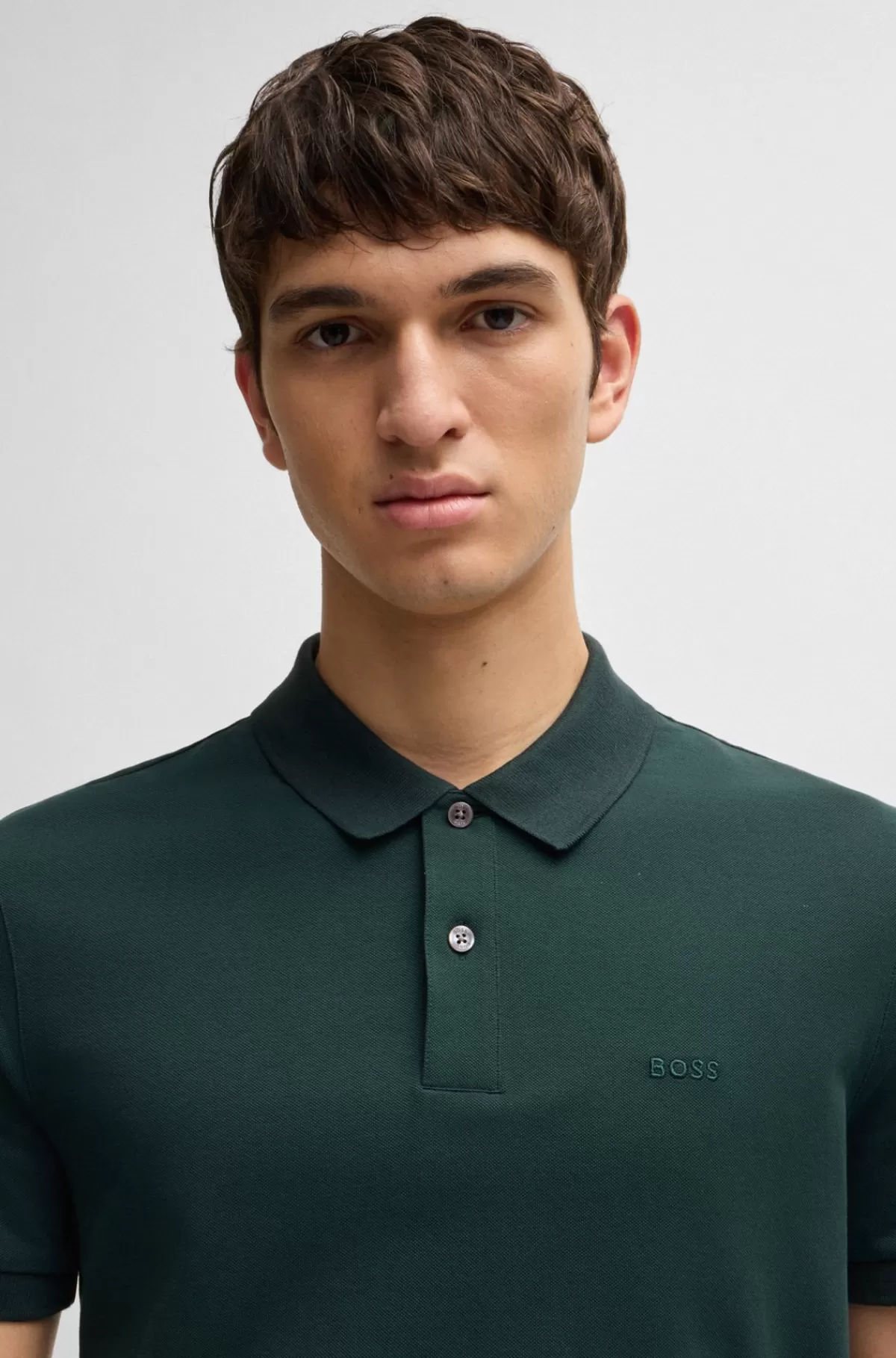 HUGO BOSS Pallas Poloshirt Med Regular Fit I Bomuld Med Broderet Logo Mørkegrøn Cheap