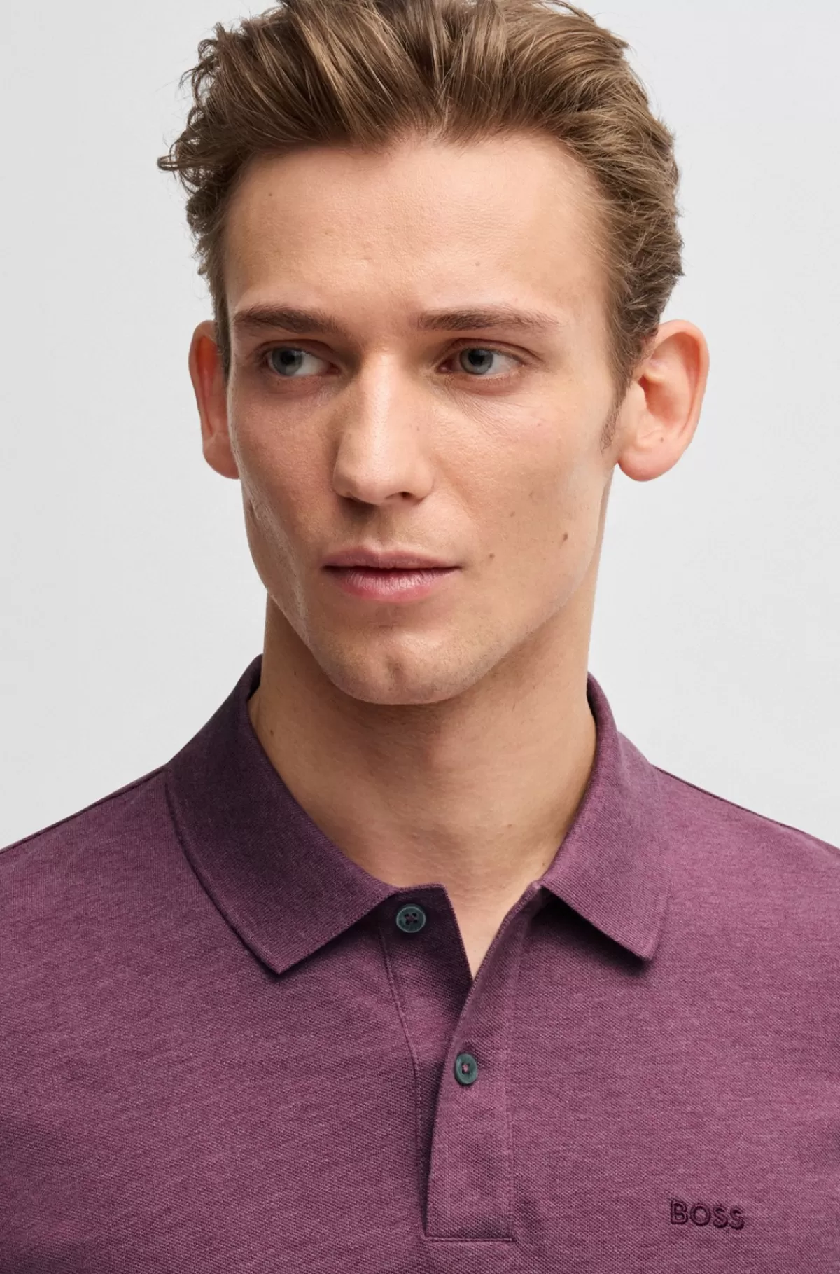 HUGO BOSS Pallas Poloshirt Med Regular Fit I Bomuld Med Broderet Logo Mørklilla Flash Sale