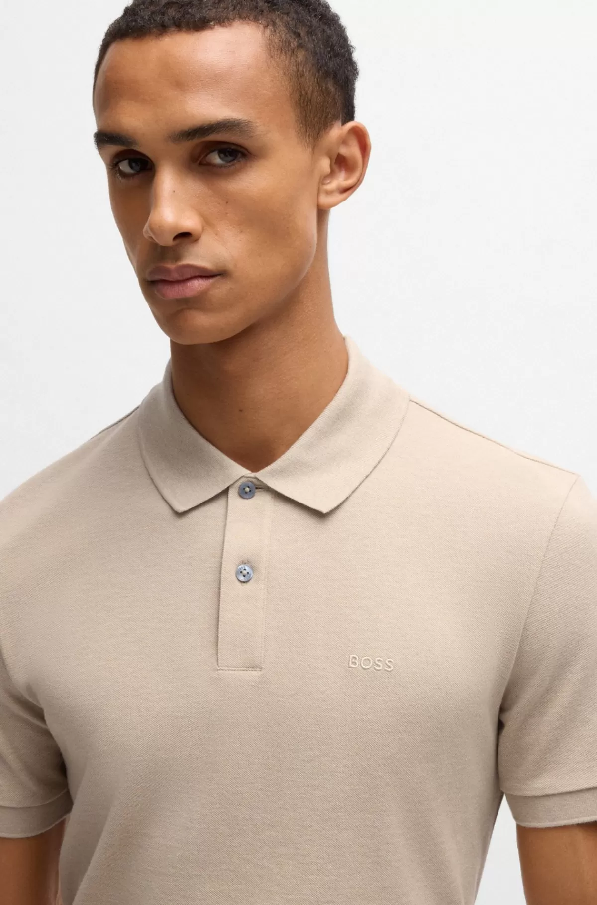 HUGO BOSS Pallas Poloshirt Med Regular Fit I Bomuld Med Broderet Logo Lys beige Clearance