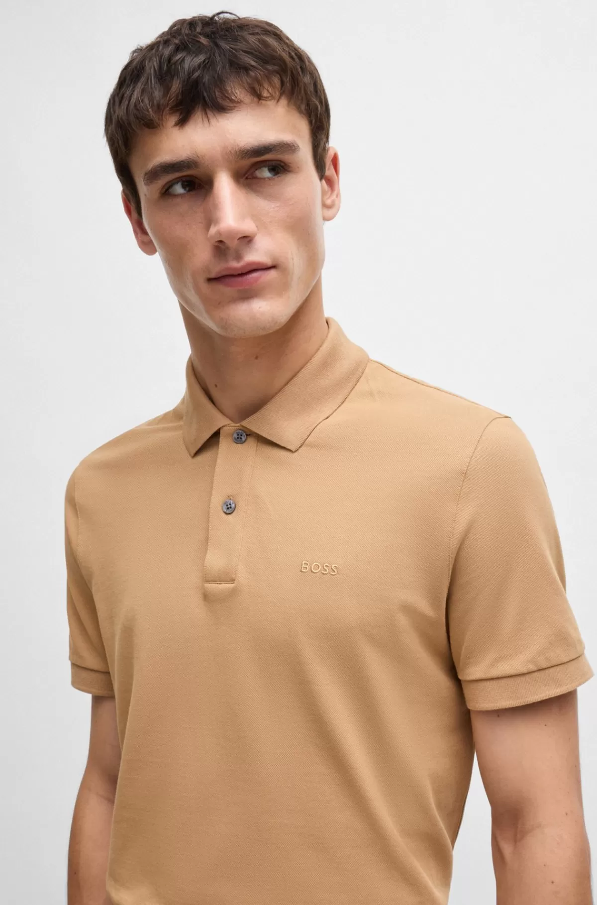 HUGO BOSS Pallas Poloshirt Med Regular Fit I Bomuld Med Broderet Logo Beige Store