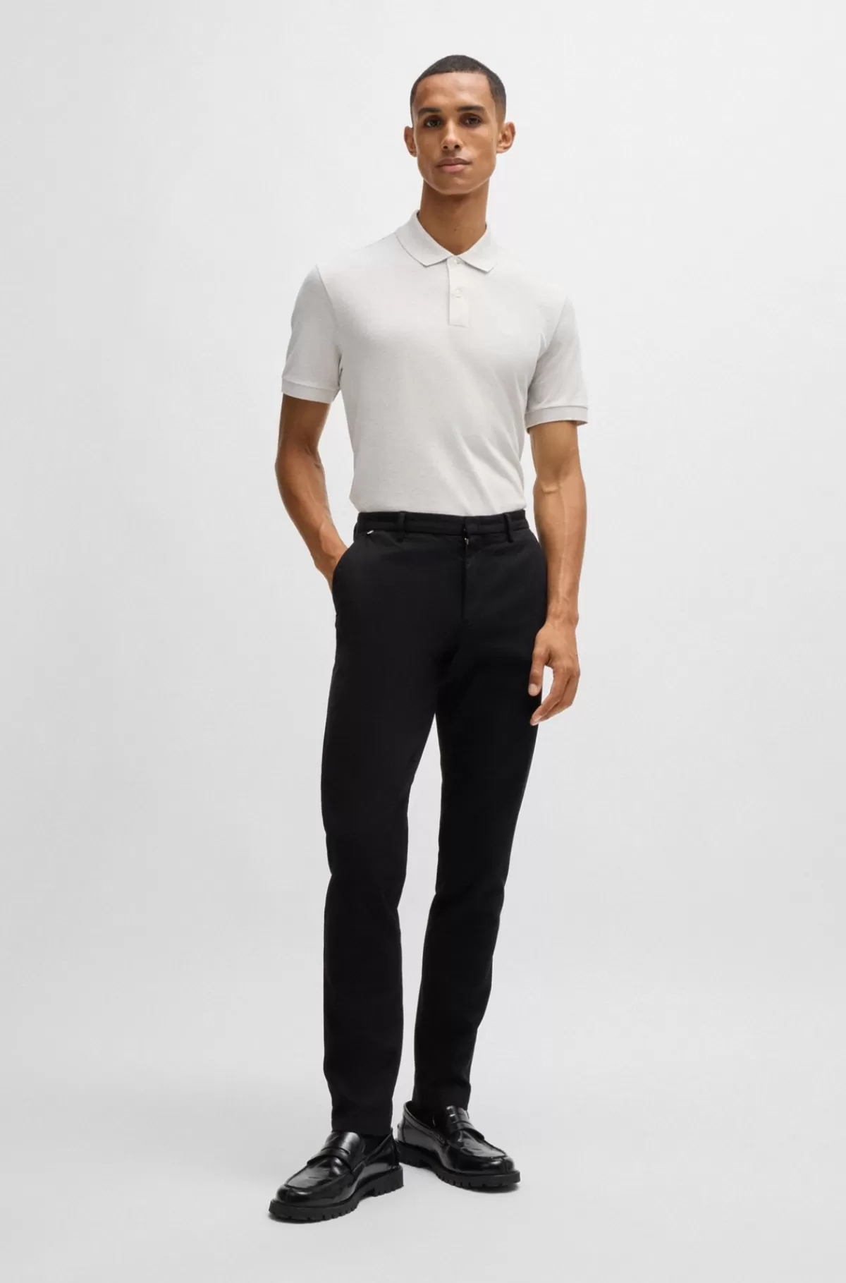 HUGO BOSS Pallas Poloshirt Med Regular Fit I Bomuld Med Broderet Logo Lysegrå Outlet
