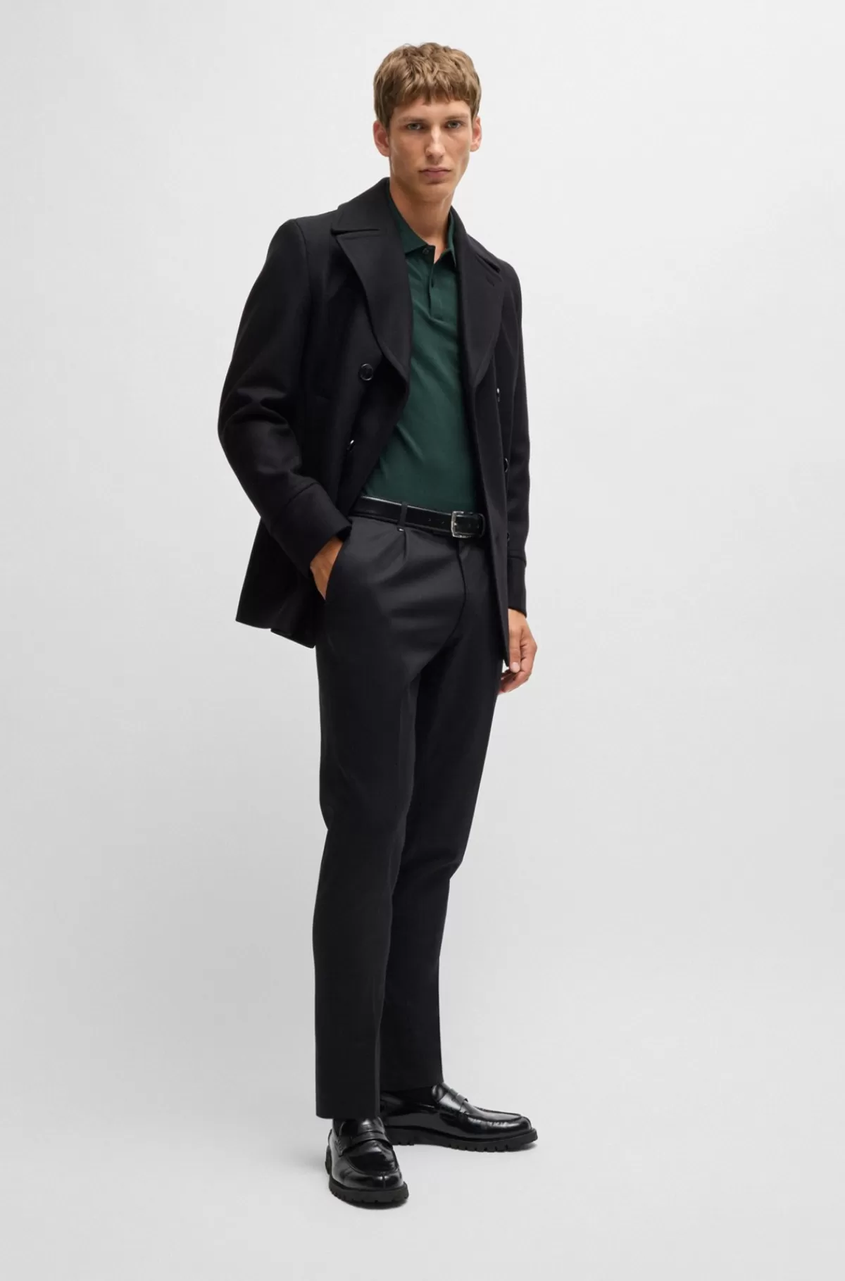 HUGO BOSS Pallas Poloshirt Med Regular Fit I Bomuld Med Broderet Logo Mørkegrøn Cheap