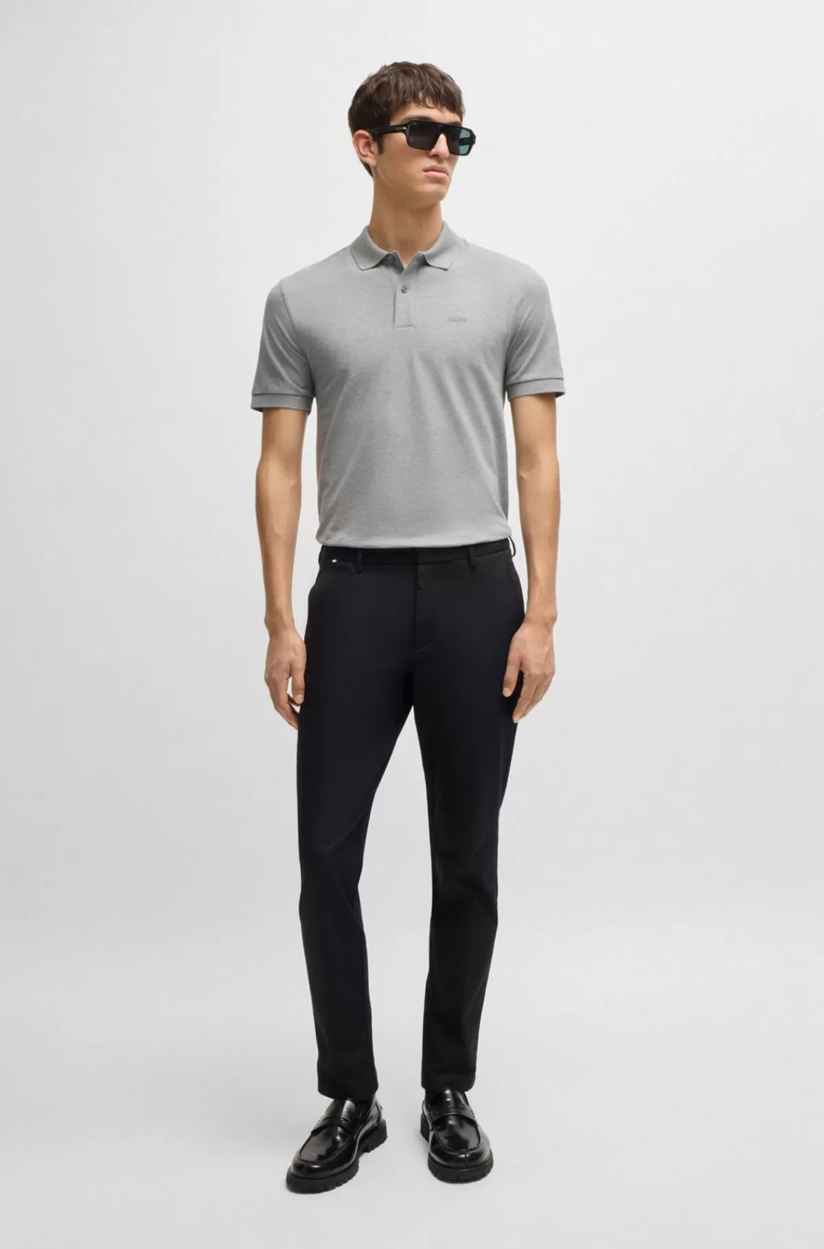 HUGO BOSS Pallas Poloshirt Med Regular Fit I Bomuld Med Broderet Logo Grå Discount