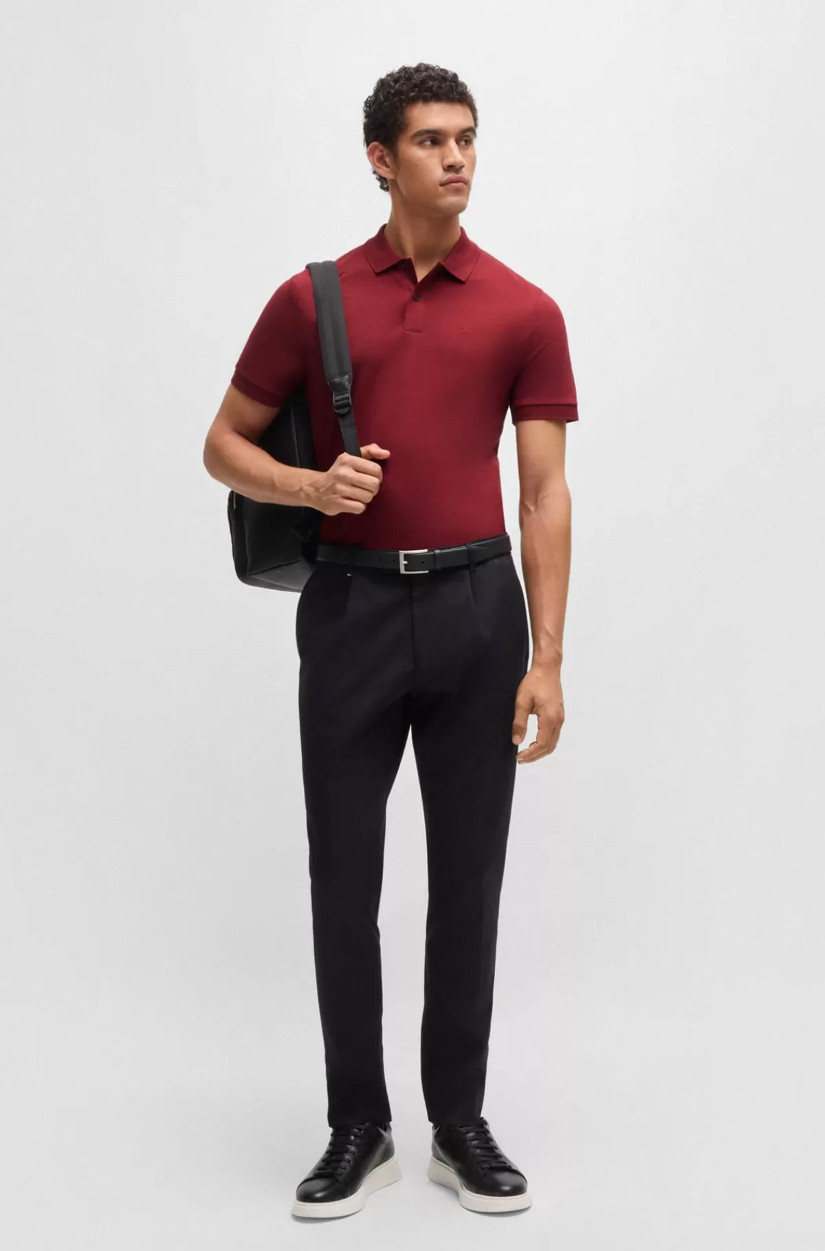 HUGO BOSS Pallas Poloshirt Med Regular Fit I Bomuld Med Broderet Logo Mørkerød Discount
