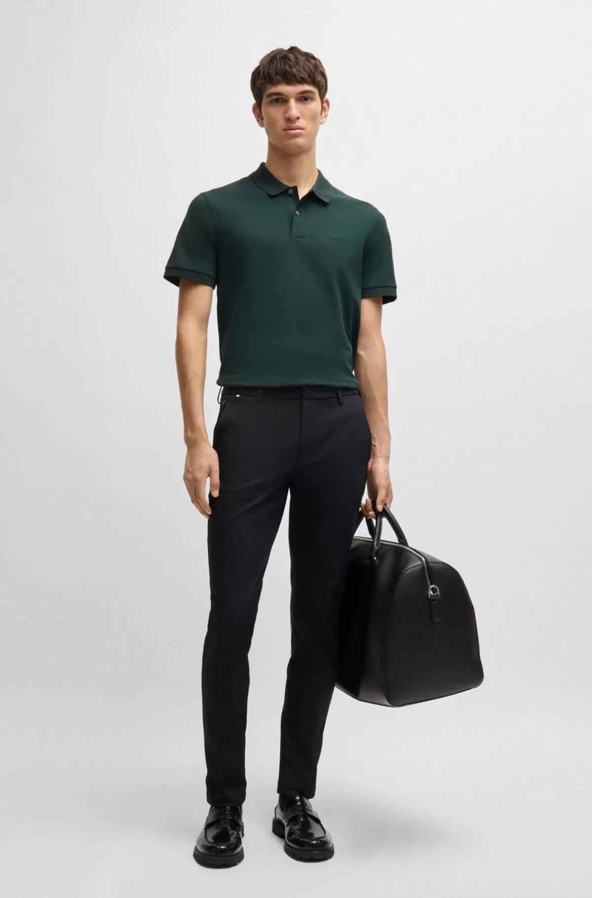 HUGO BOSS Pallas Poloshirt Med Regular Fit I Bomuld Med Broderet Logo Mørkegrøn Cheap