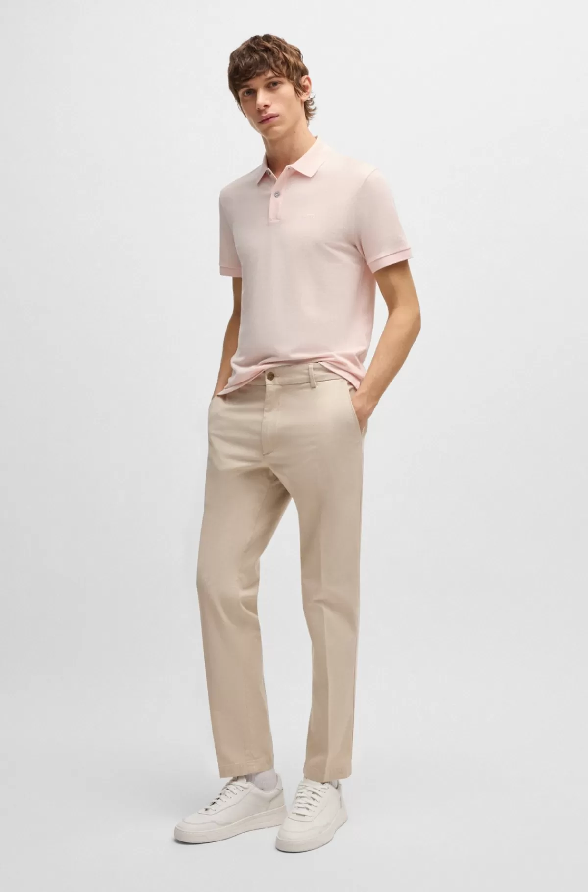 HUGO BOSS Pallas Poloshirt Med Regular Fit I Bomuld Med Broderet Logo Lys pink Fashion