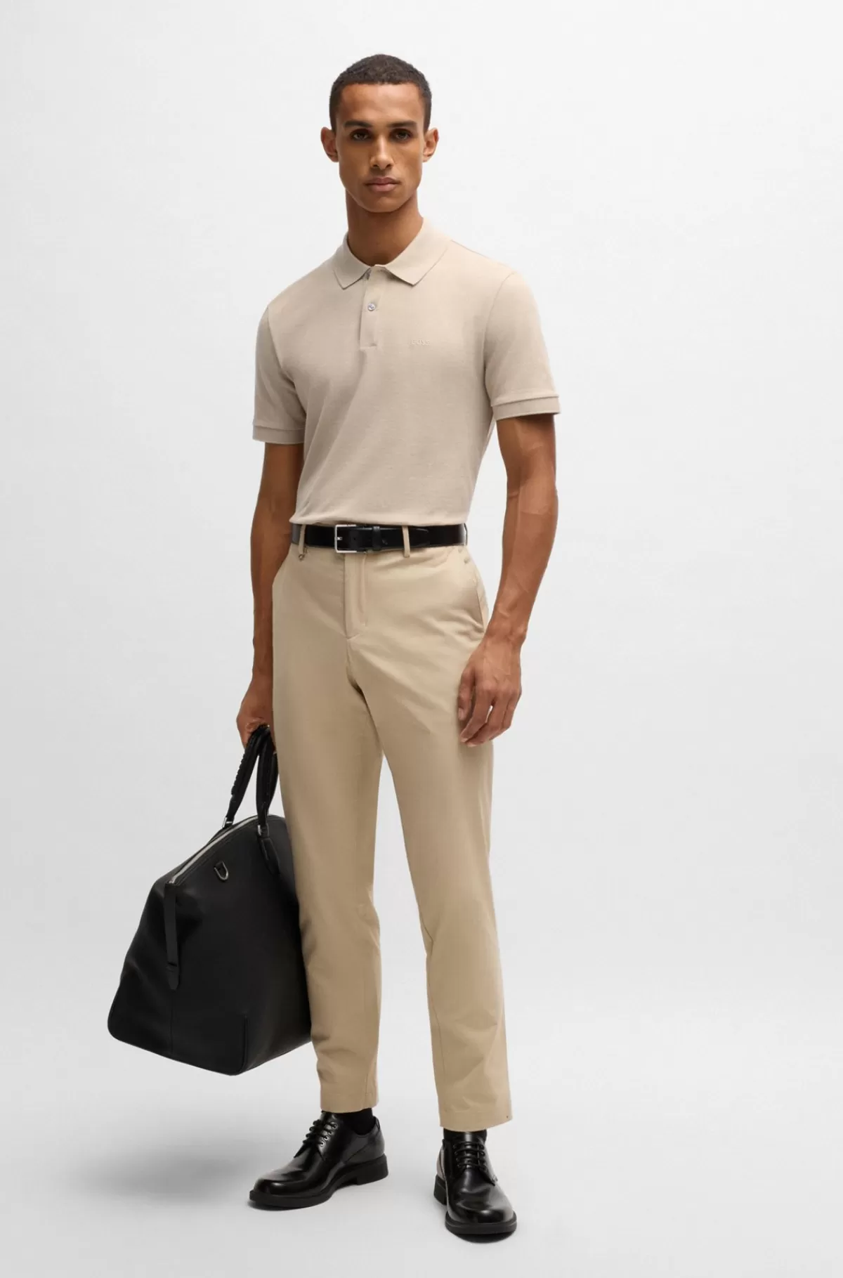 HUGO BOSS Pallas Poloshirt Med Regular Fit I Bomuld Med Broderet Logo Lys beige Clearance