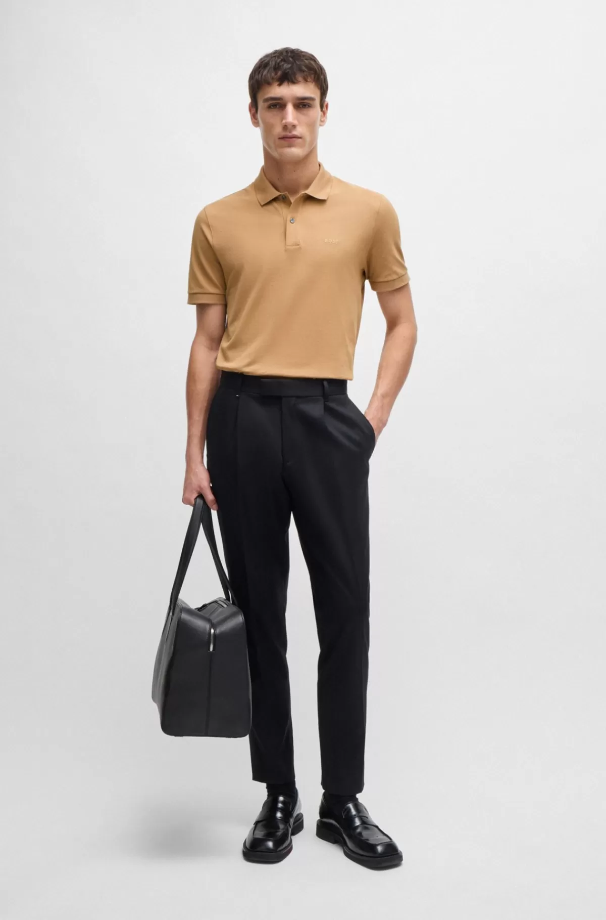 HUGO BOSS Pallas Poloshirt Med Regular Fit I Bomuld Med Broderet Logo Beige Store