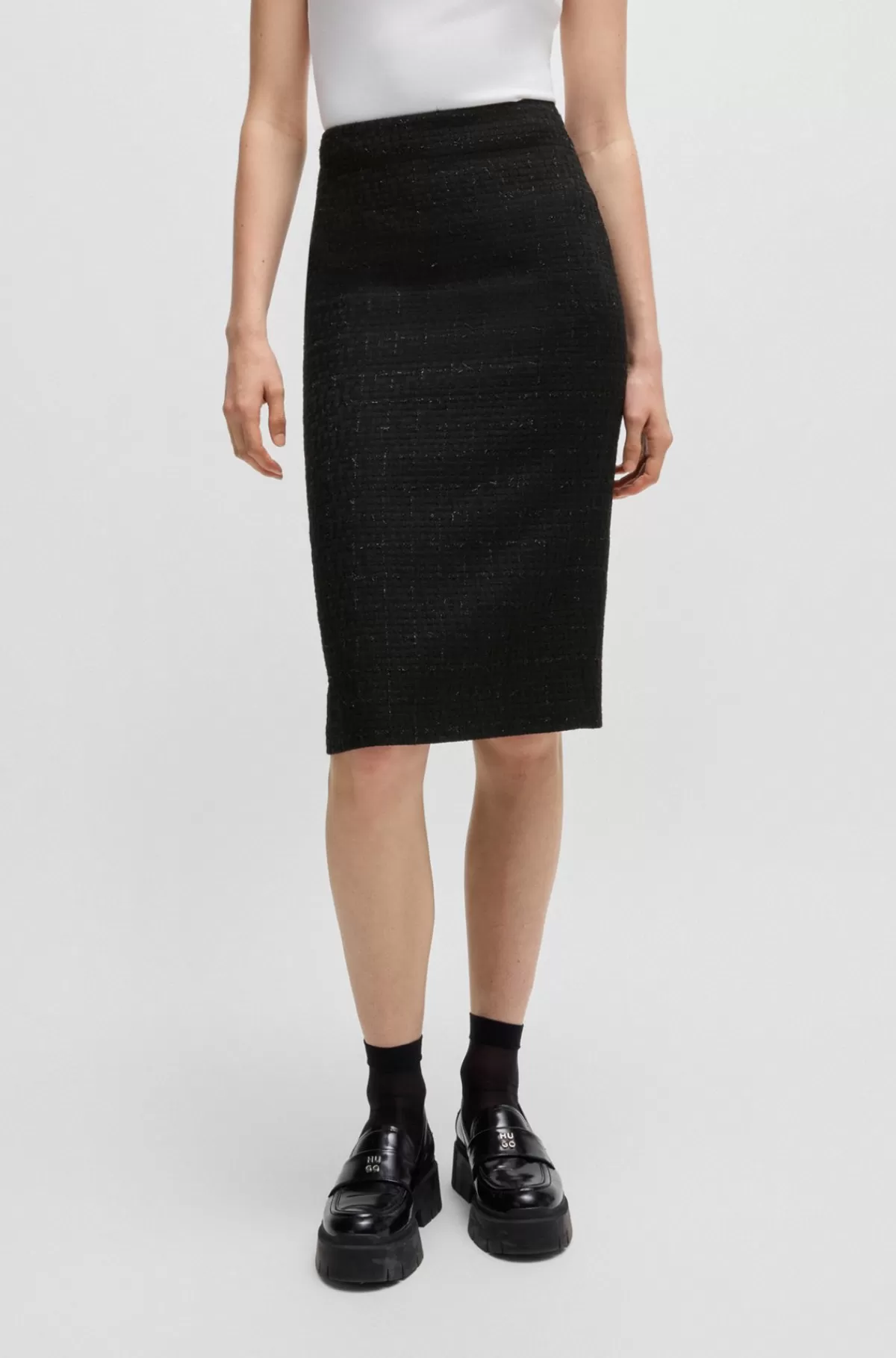 HUGO BOSS Pencilnederdel Med Slim Fit I Glitter-bouclé Sort Hot