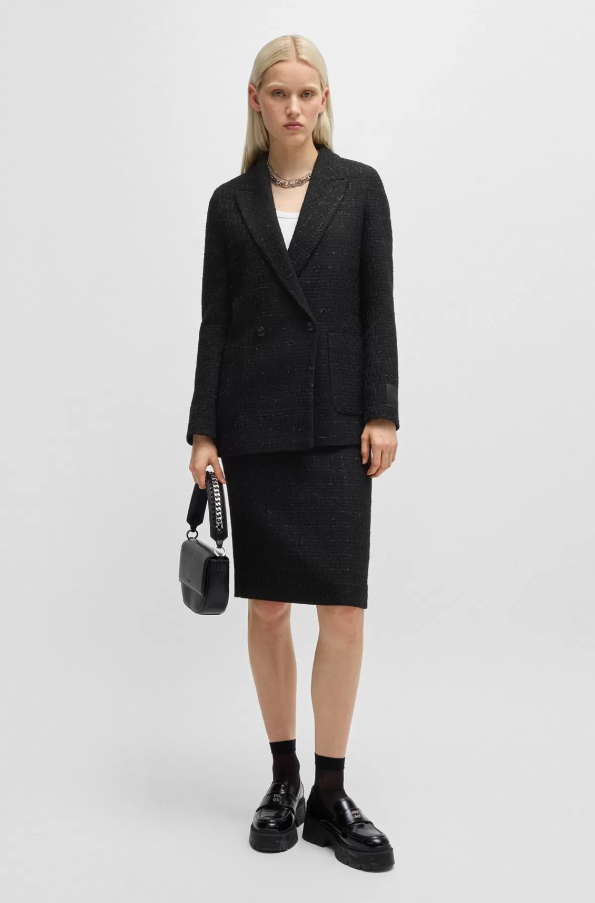 HUGO BOSS Pencilnederdel Med Slim Fit I Glitter-bouclé Sort Hot