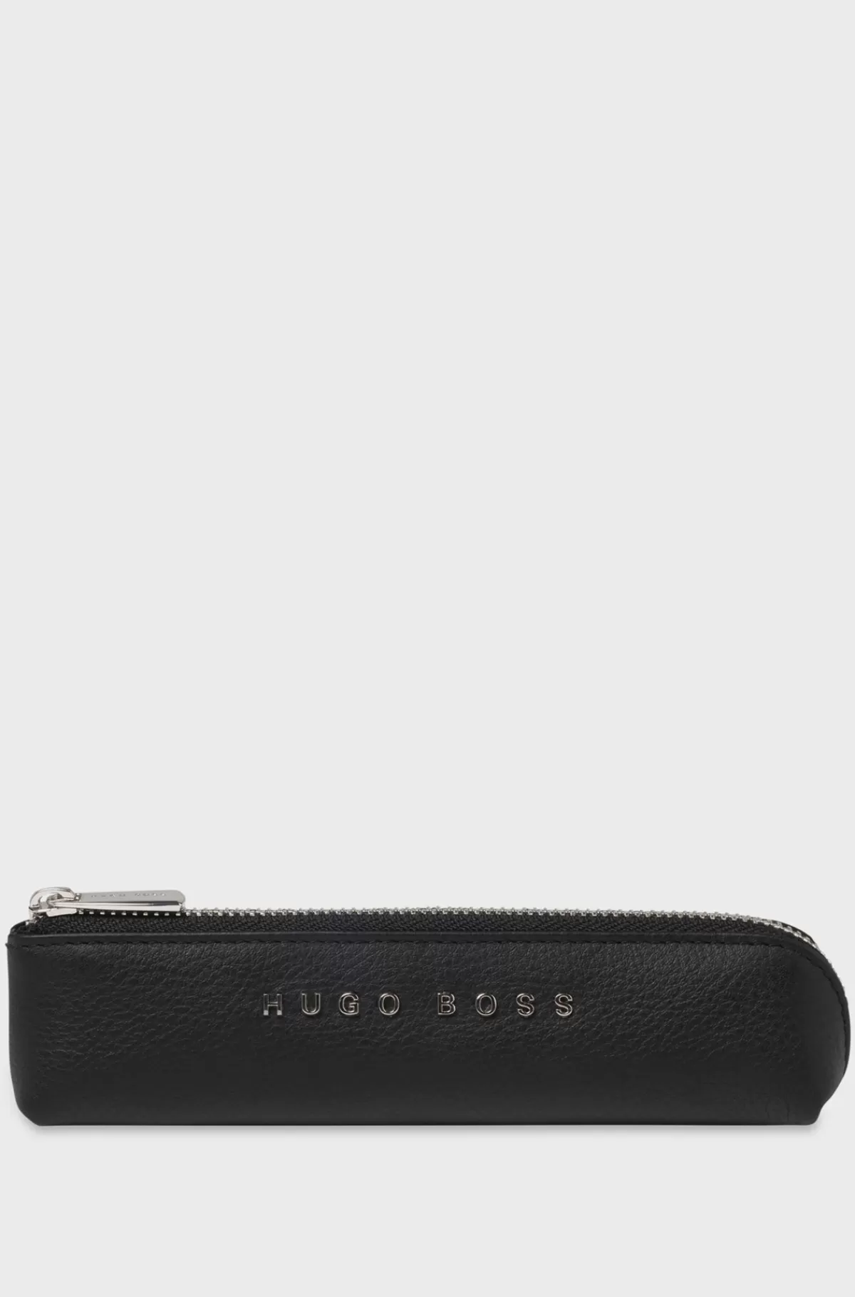 HUGO BOSS Penetui I kornet Læder Med Logo I Sølvnuancer Sort Fashion