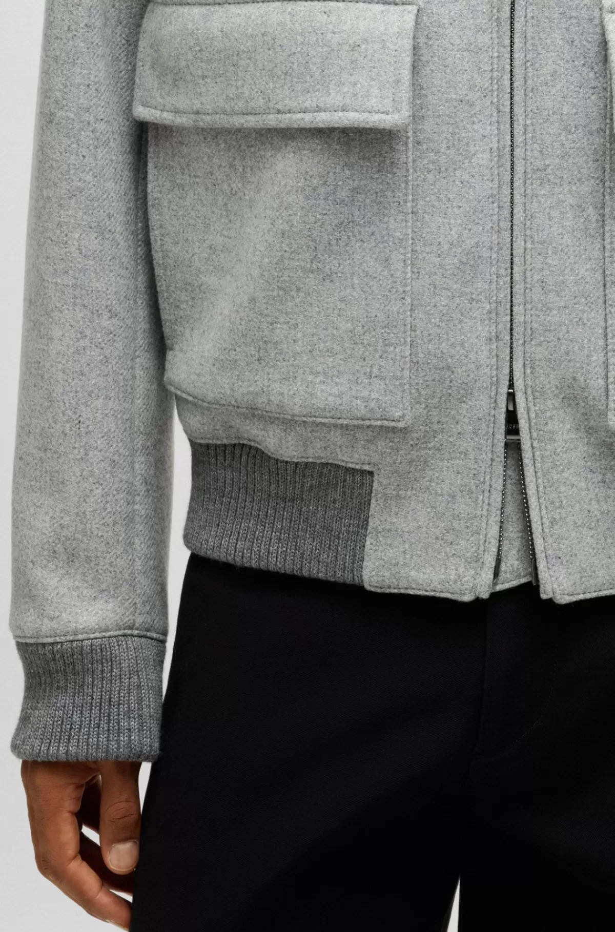 HUGO BOSS Pilotjakke Med Regular Fit Og Aftagelig Krave I Imiteret Pels Grå Online