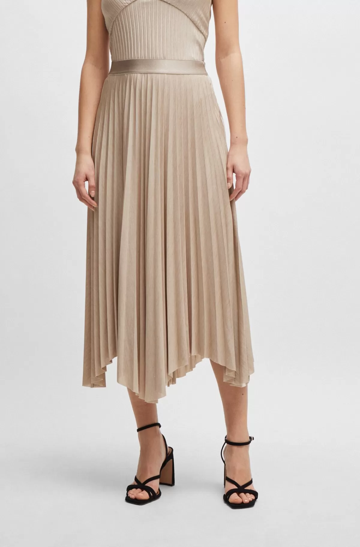 HUGO BOSS Plisseret Nederdel I Glansfuld Jersey Med Stræk Lys beige Hot