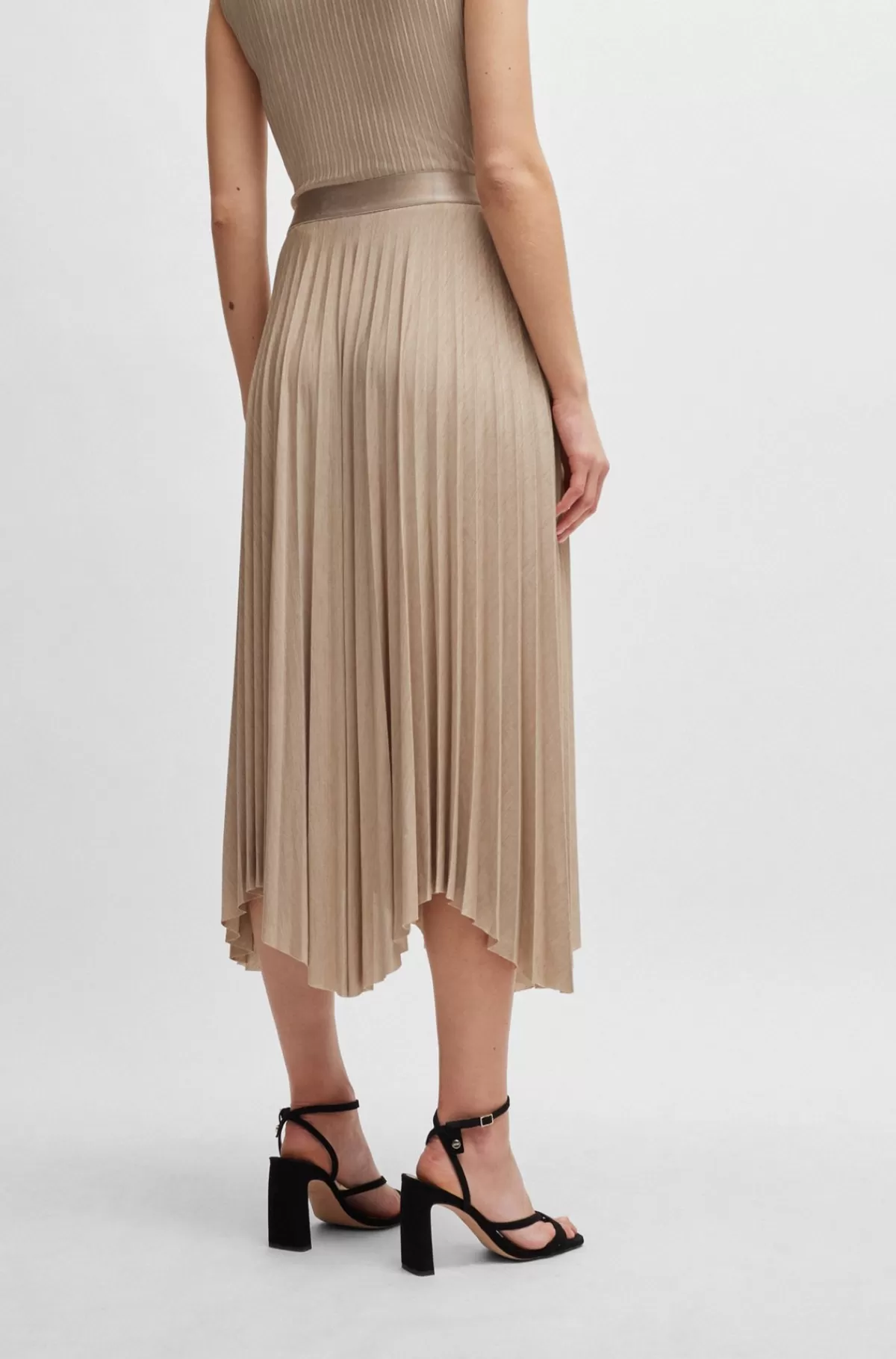 HUGO BOSS Plisseret Nederdel I Glansfuld Jersey Med Stræk Lys beige Hot
