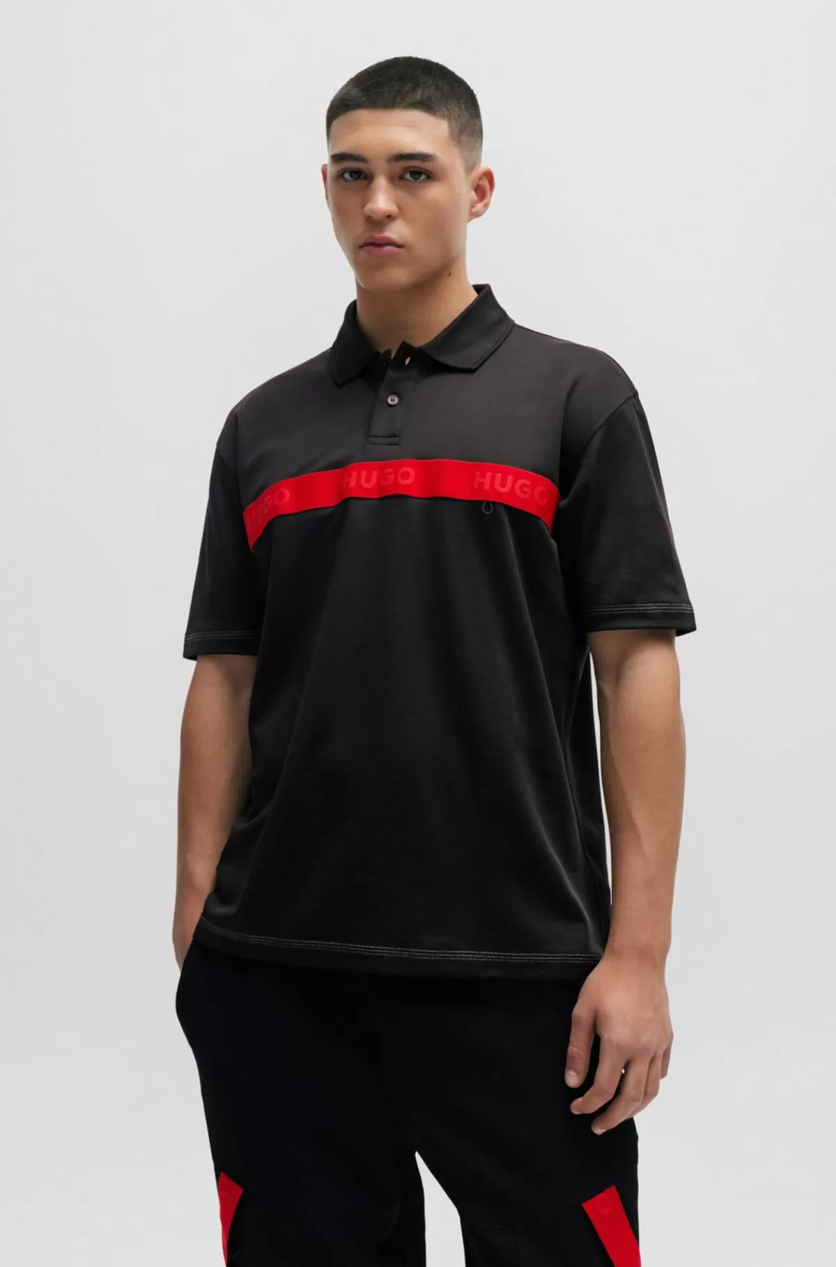 HUGO BOSS Poloshirt Af Bomuldsblanding Med Rødt Logobånd Sort Sale