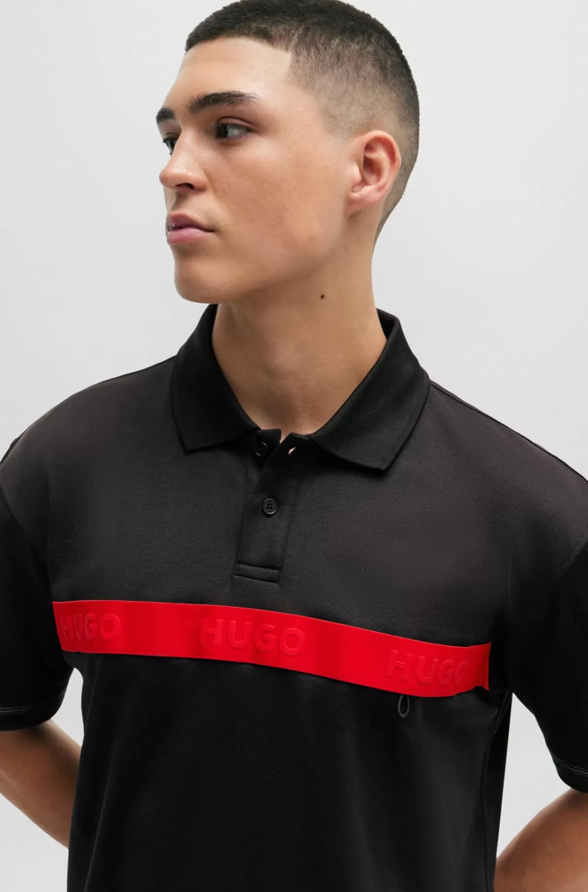 HUGO BOSS Poloshirt Af Bomuldsblanding Med Rødt Logobånd Sort Sale