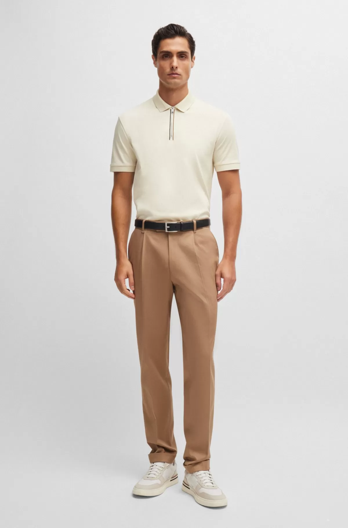 HUGO BOSS Poloshirt Af Merceriseret Bomuld Med Slim Fit Og Lynlås I Stolpen Naturlig Cheap