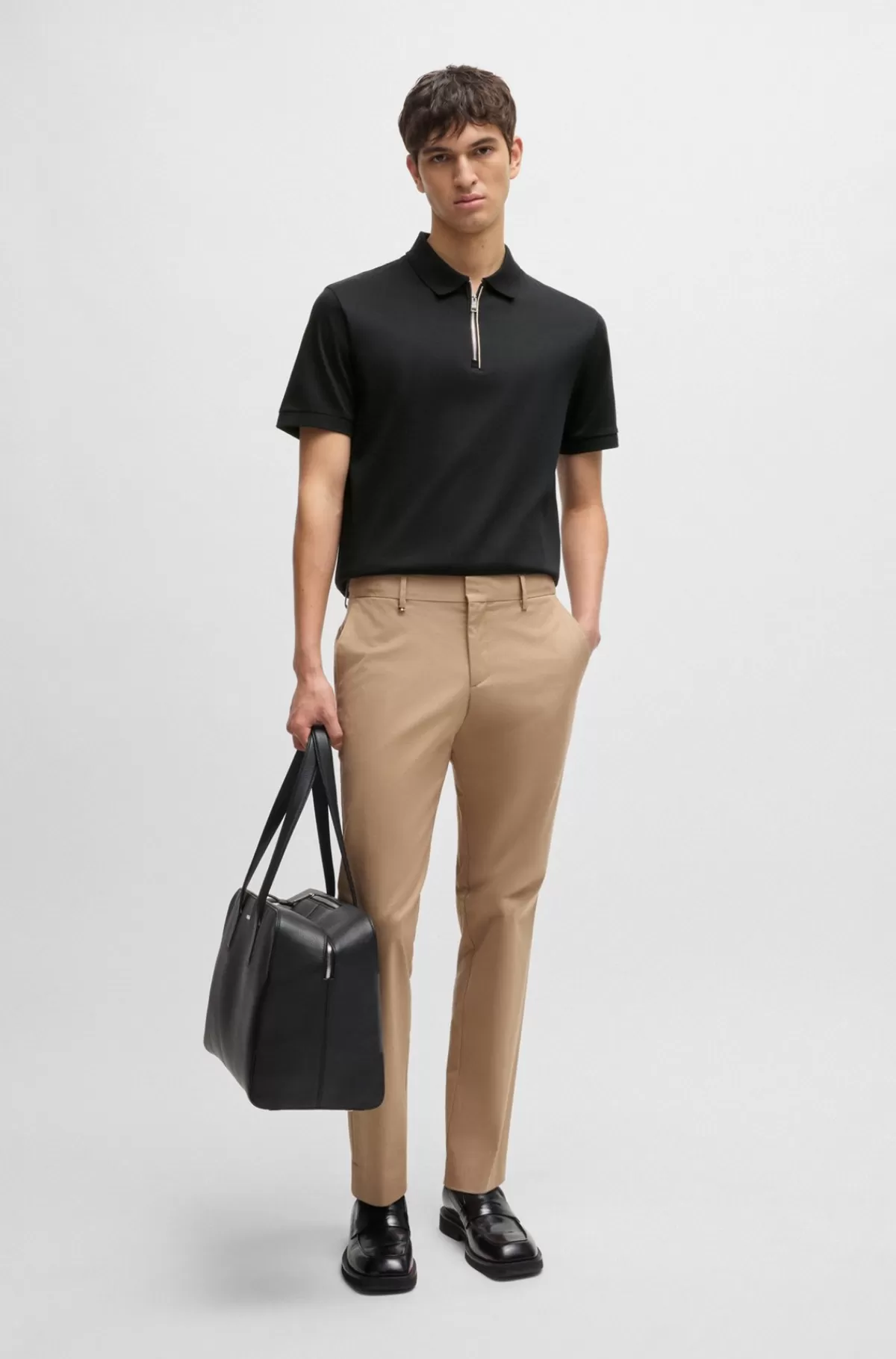 HUGO BOSS Poloshirt Af Merceriseret Bomuld Med Slim Fit Og Lynlås I Stolpen Sort Shop