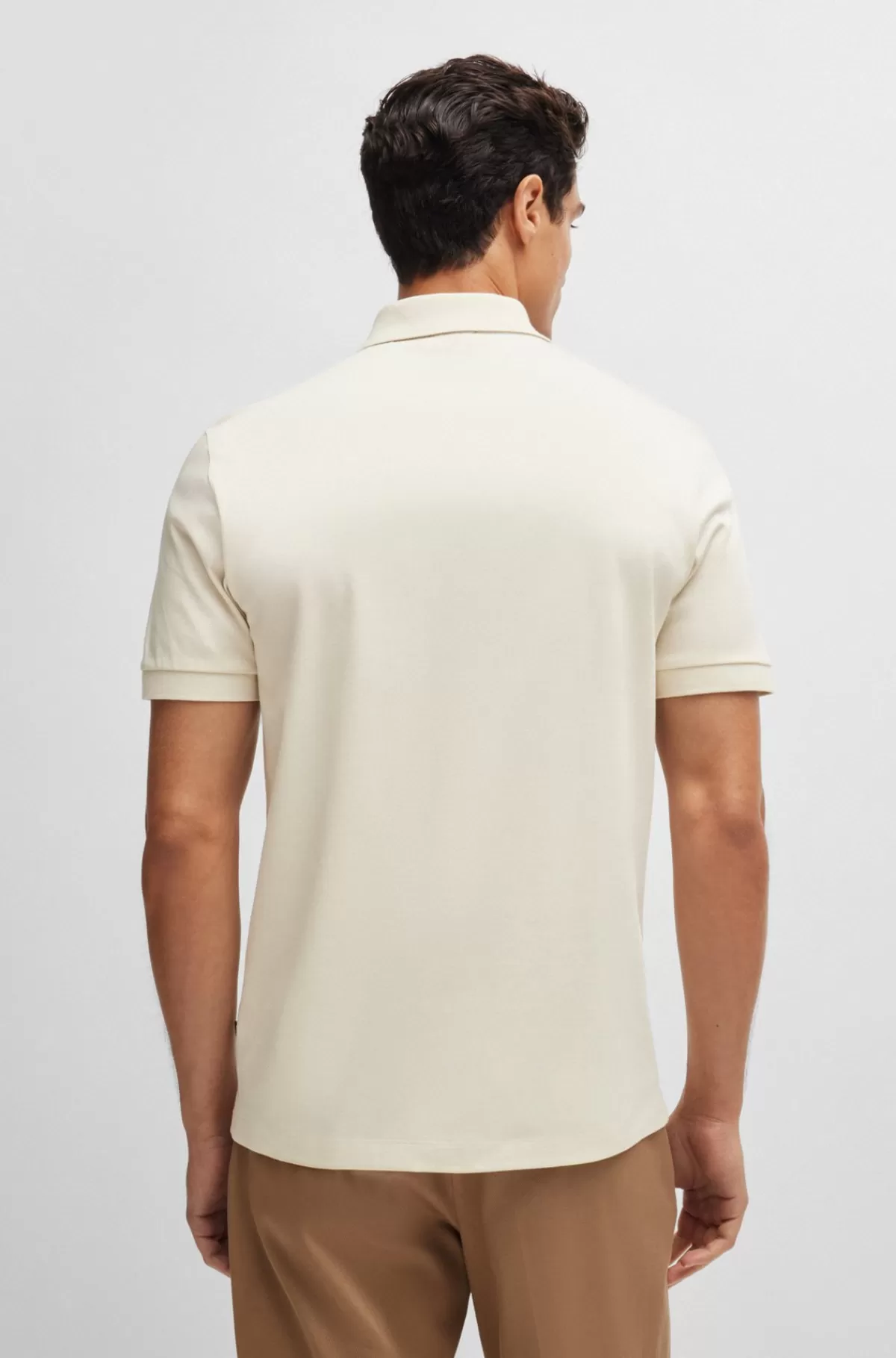 HUGO BOSS Poloshirt Af Merceriseret Bomuld Med Slim Fit Og Lynlås I Stolpen Naturlig Cheap