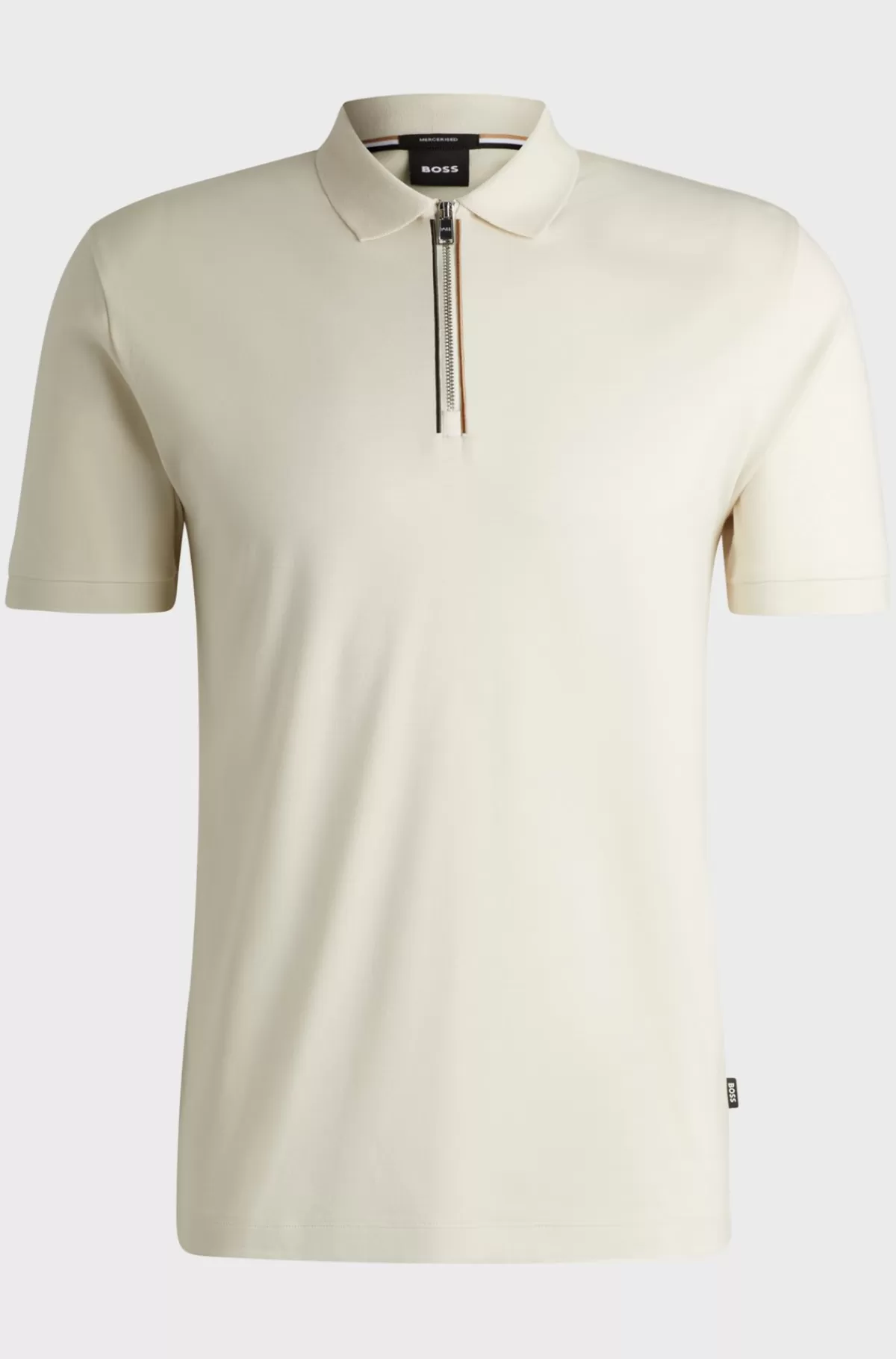 HUGO BOSS Poloshirt Af Merceriseret Bomuld Med Slim Fit Og Lynlås I Stolpen Naturlig Cheap