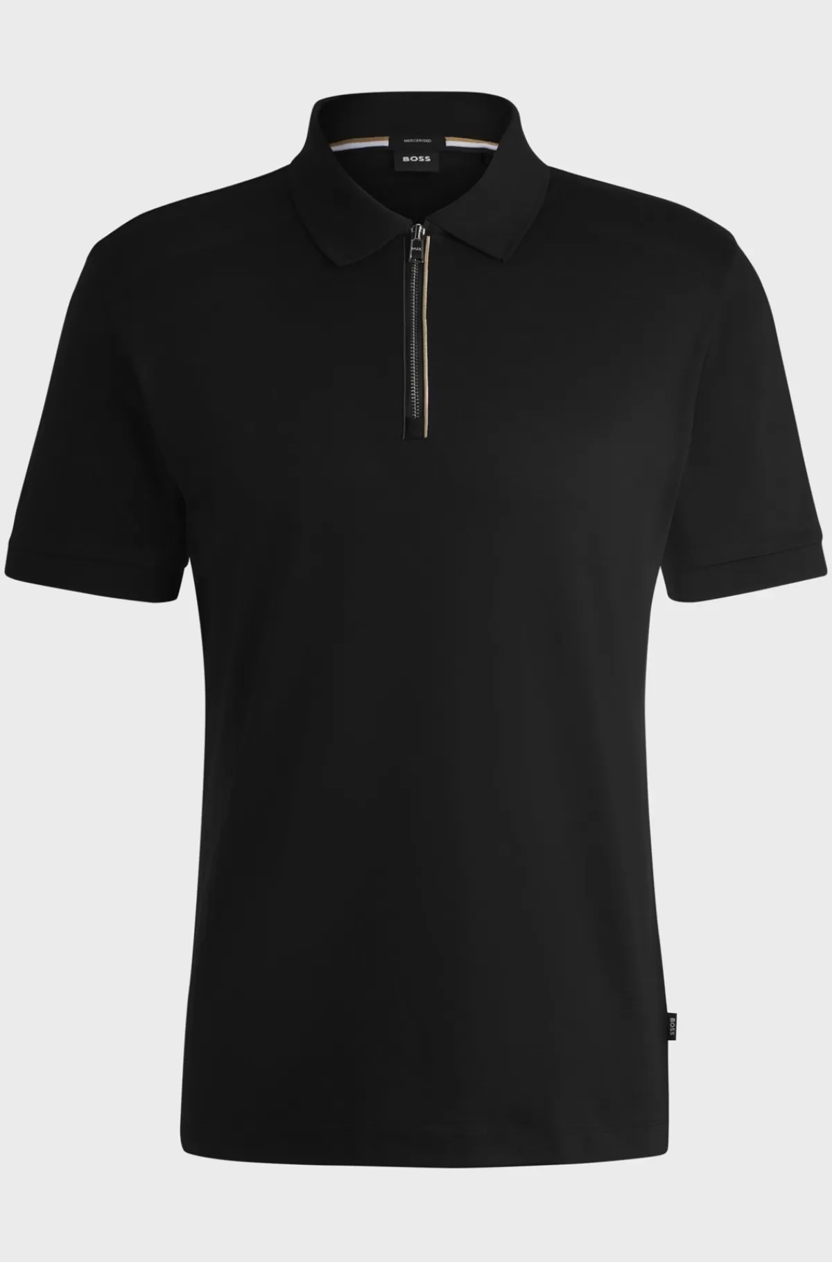 HUGO BOSS Poloshirt Af Merceriseret Bomuld Med Slim Fit Og Lynlås I Stolpen Sort Shop