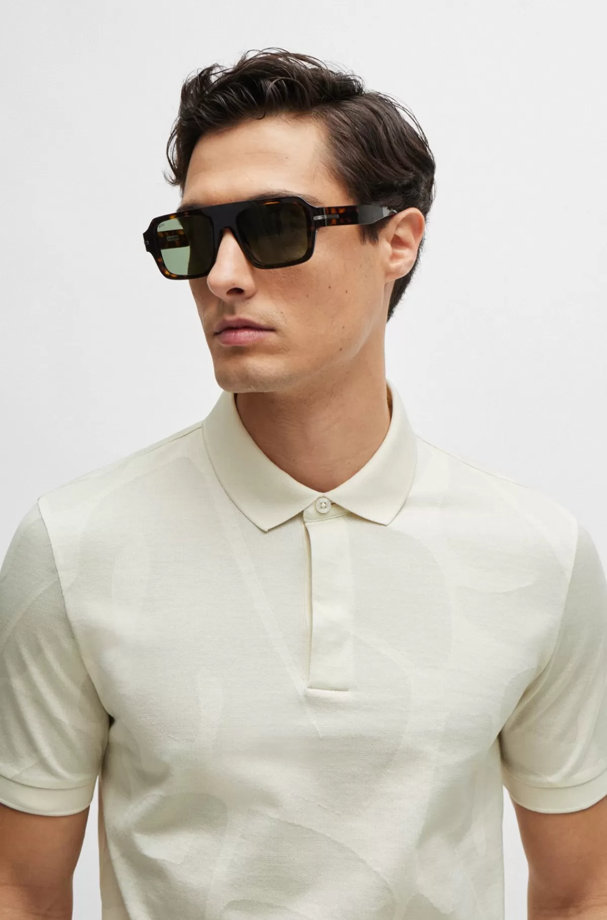HUGO BOSS Poloshirt I Bomuld Med Slim Fit Og Monsteramønster Naturlig Clearance