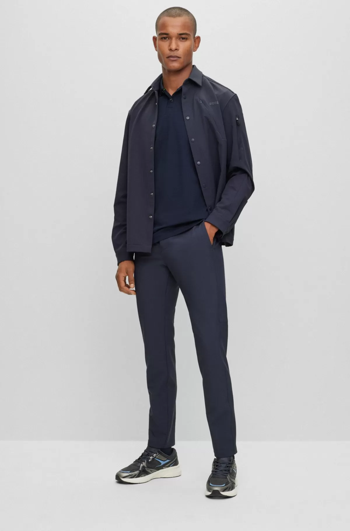 HUGO BOSS Poloshirt I Bomuld Med Stræk, Slank Pasform Og Buet Logo Mørkeblå Best