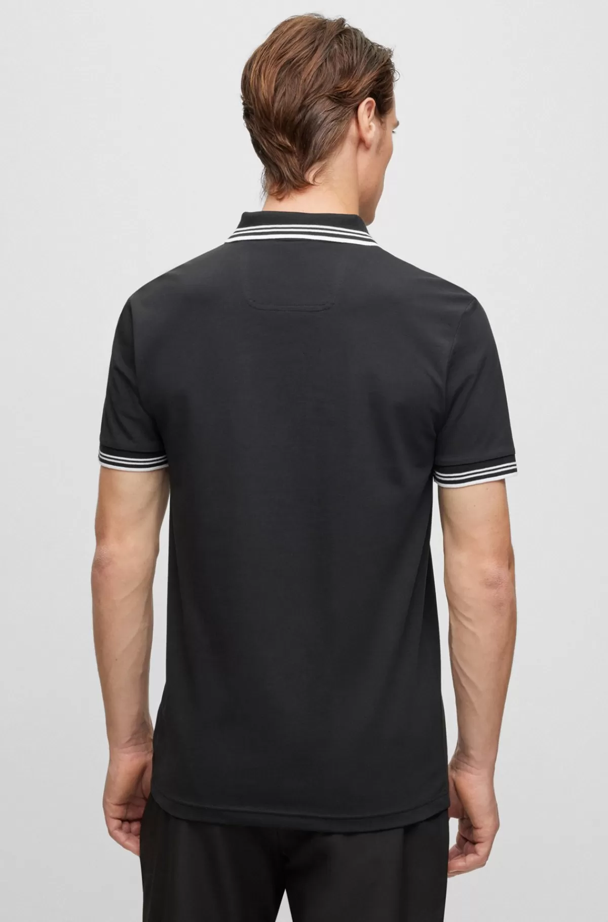 HUGO BOSS Poloshirt I Bomuld Med Stræk, Slank Pasform Og Buet Logo Sort Cheap