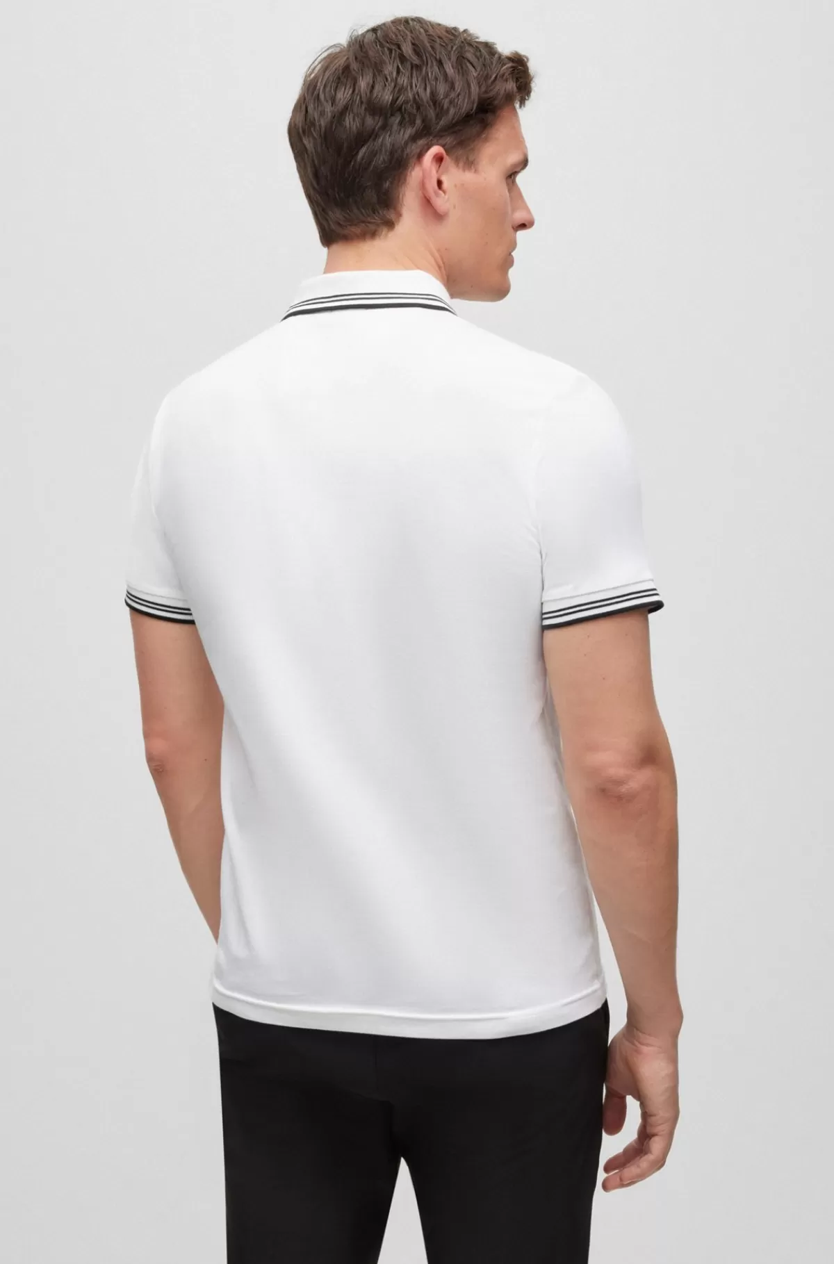 HUGO BOSS Poloshirt I Bomuld Med Stræk, Slank Pasform Og Buet Logo Hvid Discount