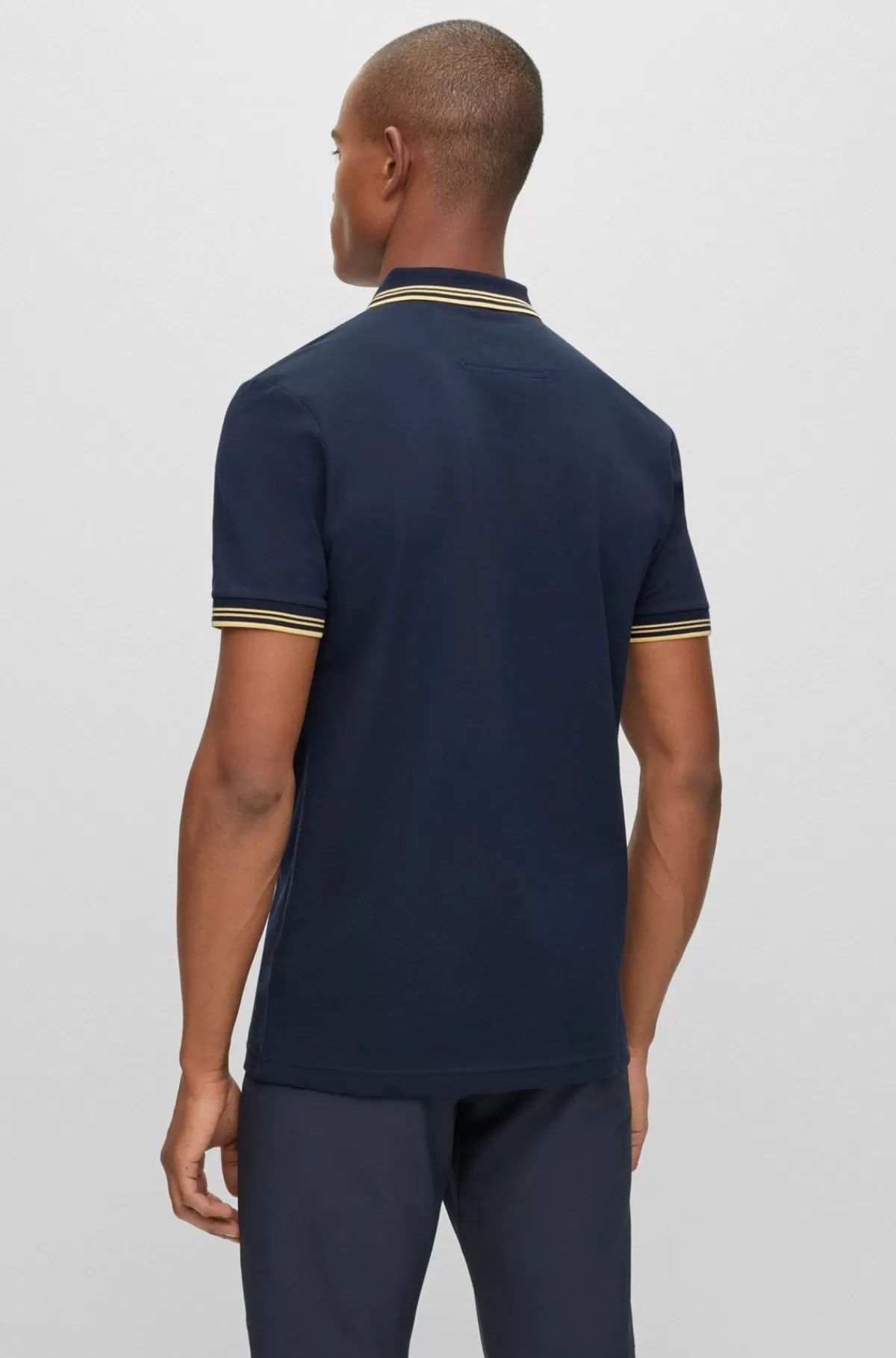HUGO BOSS Poloshirt I Bomuld Med Stræk, Slank Pasform Og Buet Logo Mørkeblå Best