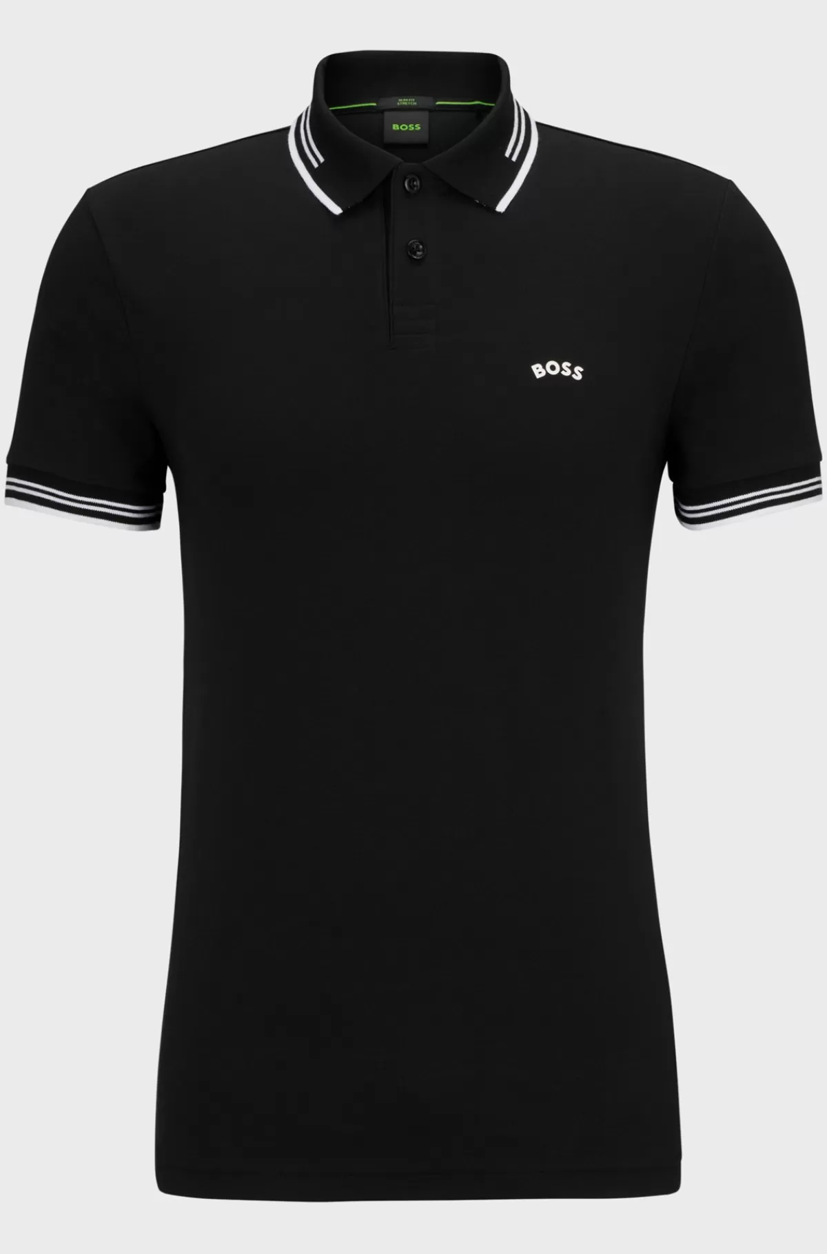 HUGO BOSS Poloshirt I Bomuld Med Stræk, Slank Pasform Og Buet Logo Sort Cheap