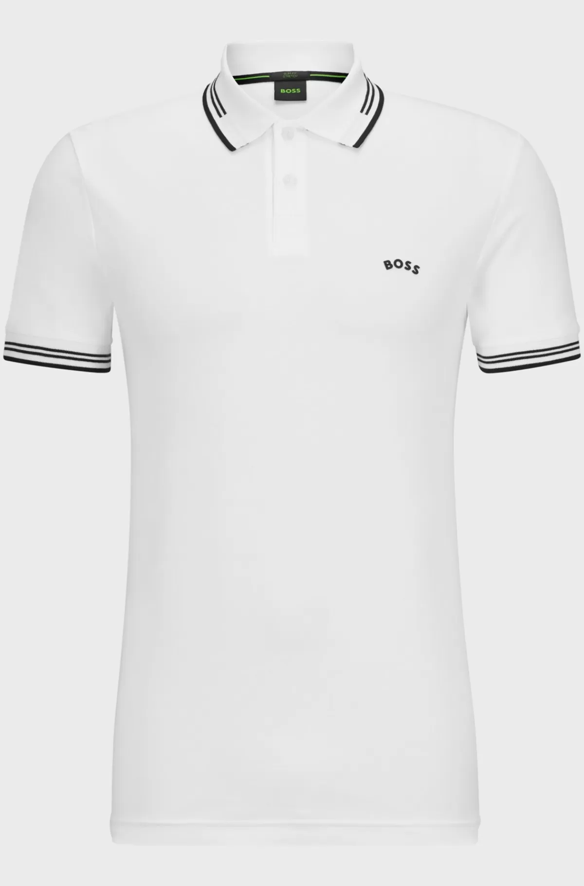 HUGO BOSS Poloshirt I Bomuld Med Stræk, Slank Pasform Og Buet Logo Hvid Discount
