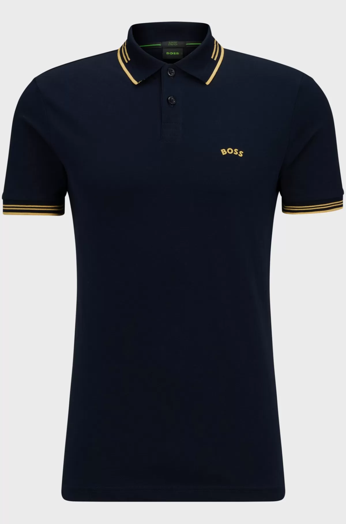 HUGO BOSS Poloshirt I Bomuld Med Stræk, Slank Pasform Og Buet Logo Mørkeblå Best