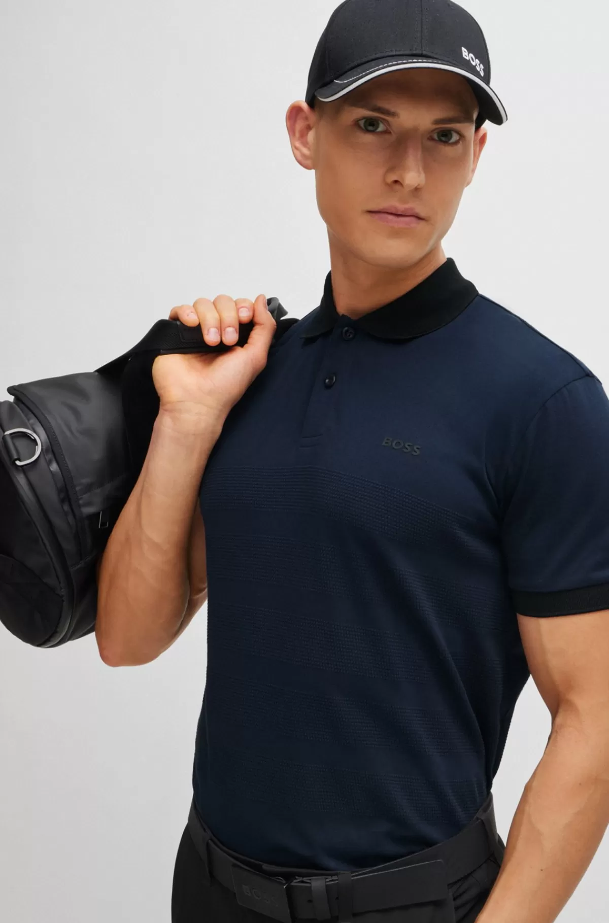 HUGO BOSS Poloshirt I Bomuld Med Strukturstriber Mørkeblå Online