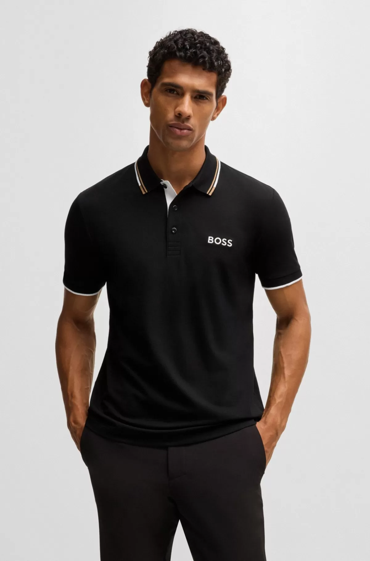 HUGO BOSS Poloshirt I Bomuldsblanding Med Kontrasterende Logoer Sort Best Sale