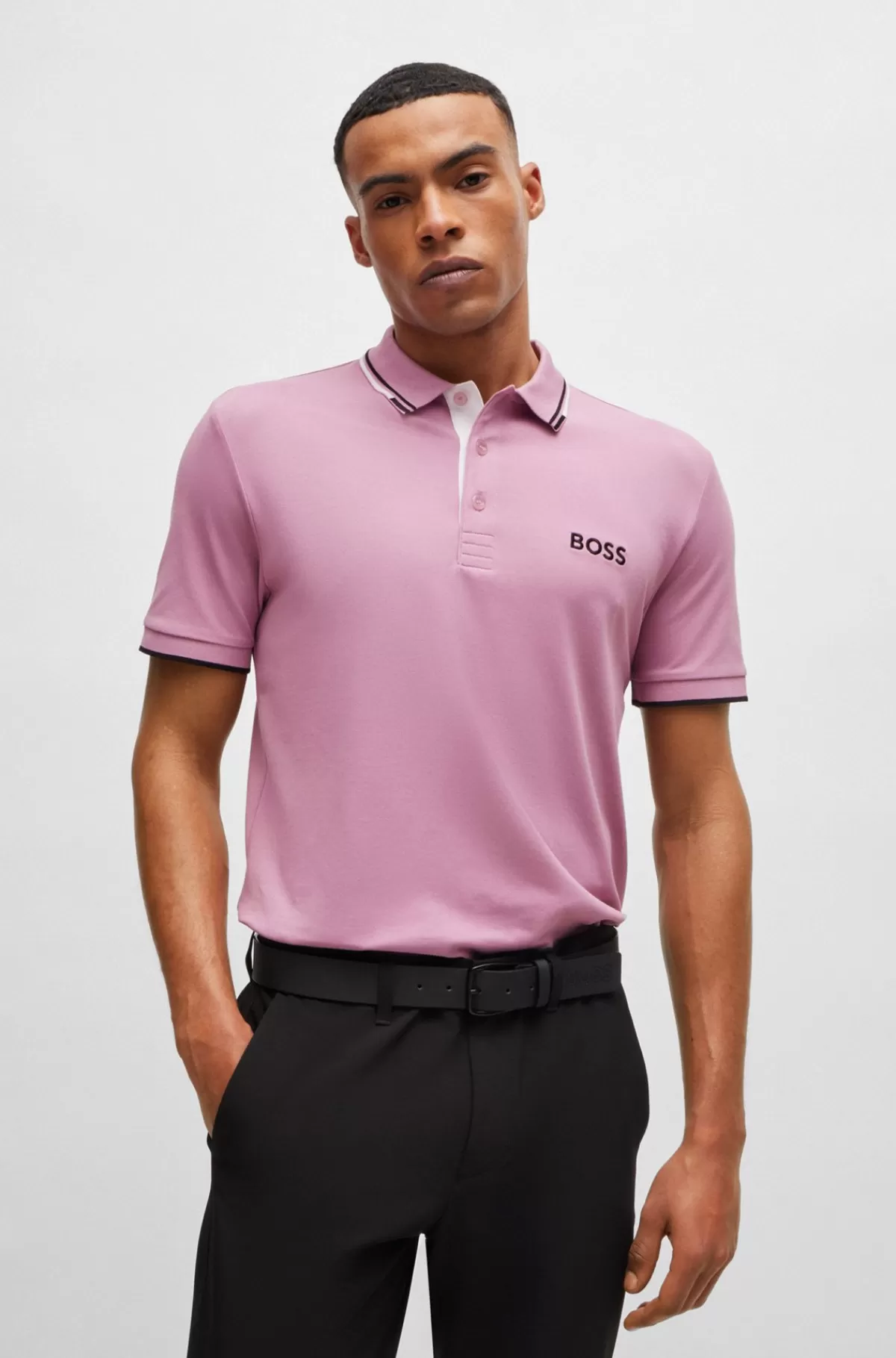 HUGO BOSS Poloshirt I Bomuldsblanding Med Kontrasterende Logoer Lyslilla Cheap