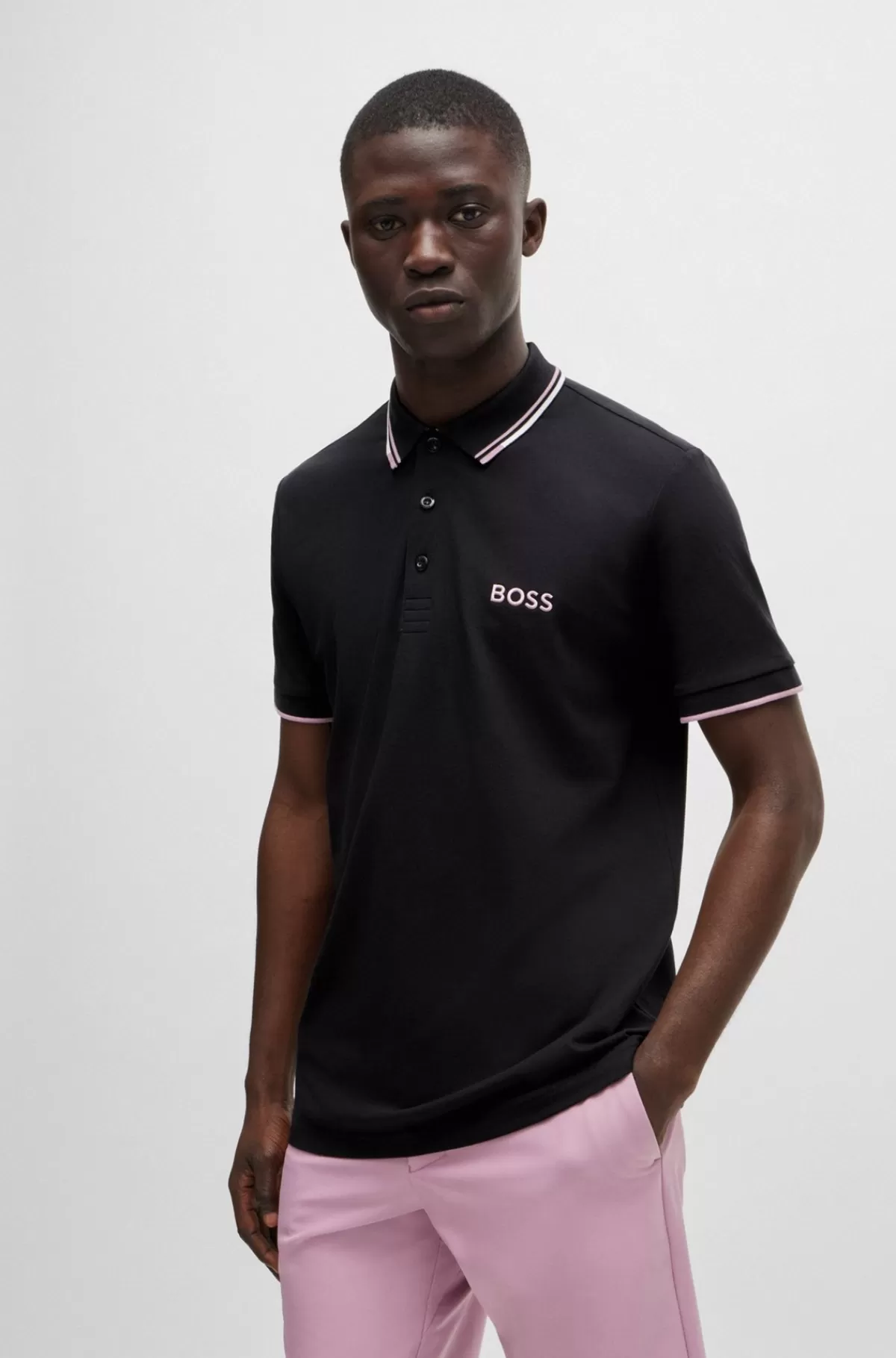 HUGO BOSS Poloshirt I Bomuldsblanding Med Kontrasterende Logoer Mørkeblå Cheap