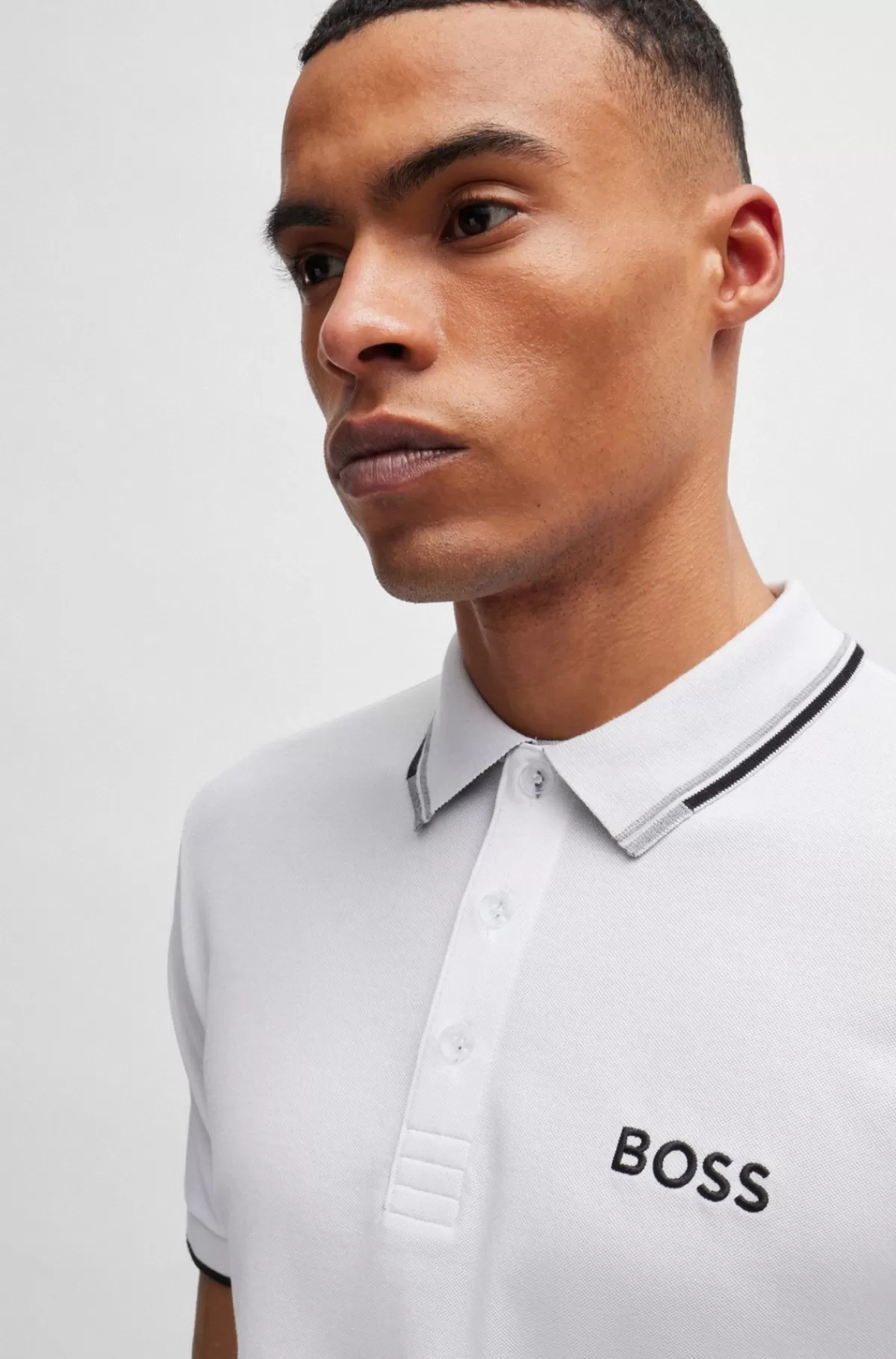 HUGO BOSS Poloshirt I Bomuldsblanding Med Kontrasterende Logoer Hvid Discount