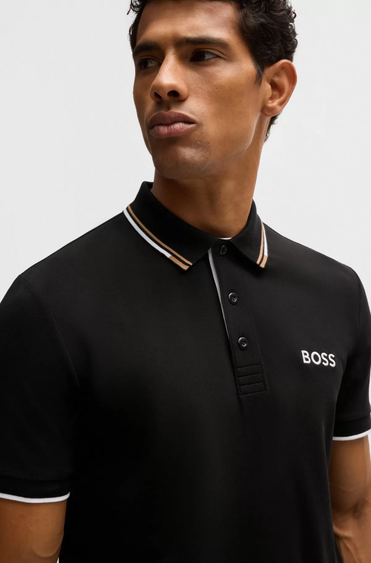 HUGO BOSS Poloshirt I Bomuldsblanding Med Kontrasterende Logoer Sort Best Sale