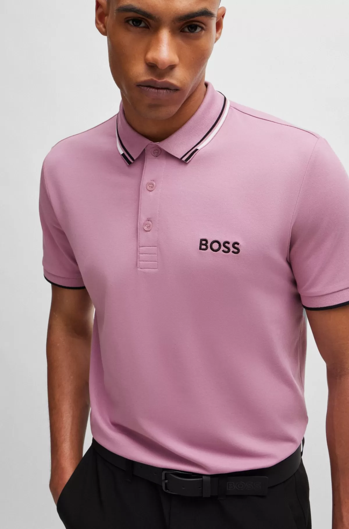 HUGO BOSS Poloshirt I Bomuldsblanding Med Kontrasterende Logoer Lyslilla Cheap