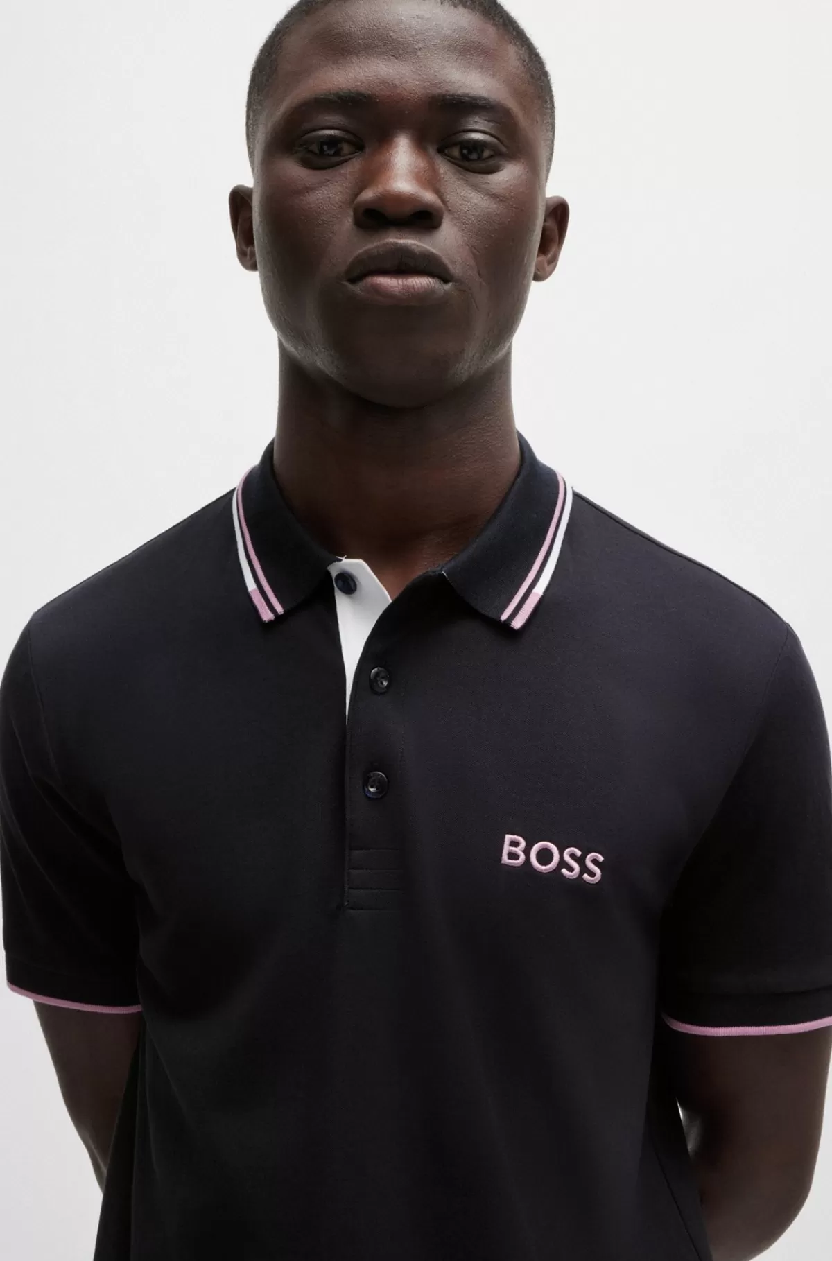 HUGO BOSS Poloshirt I Bomuldsblanding Med Kontrasterende Logoer Mørkeblå Cheap