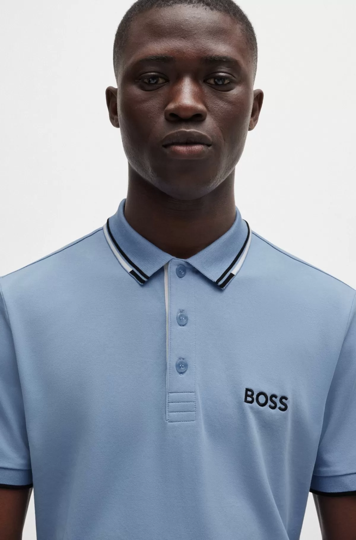 HUGO BOSS Poloshirt I Bomuldsblanding Med Kontrasterende Logoer Lyseblå Outlet