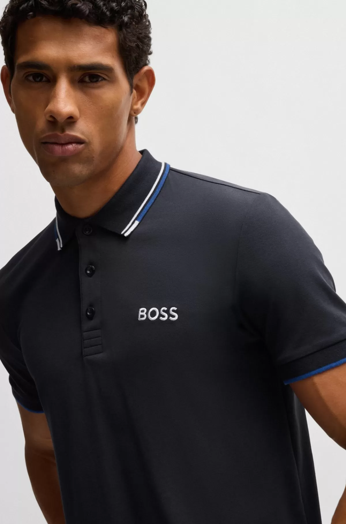 HUGO BOSS Poloshirt I Bomuldsblanding Med Kontrasterende Logoer Mørkeblå Shop