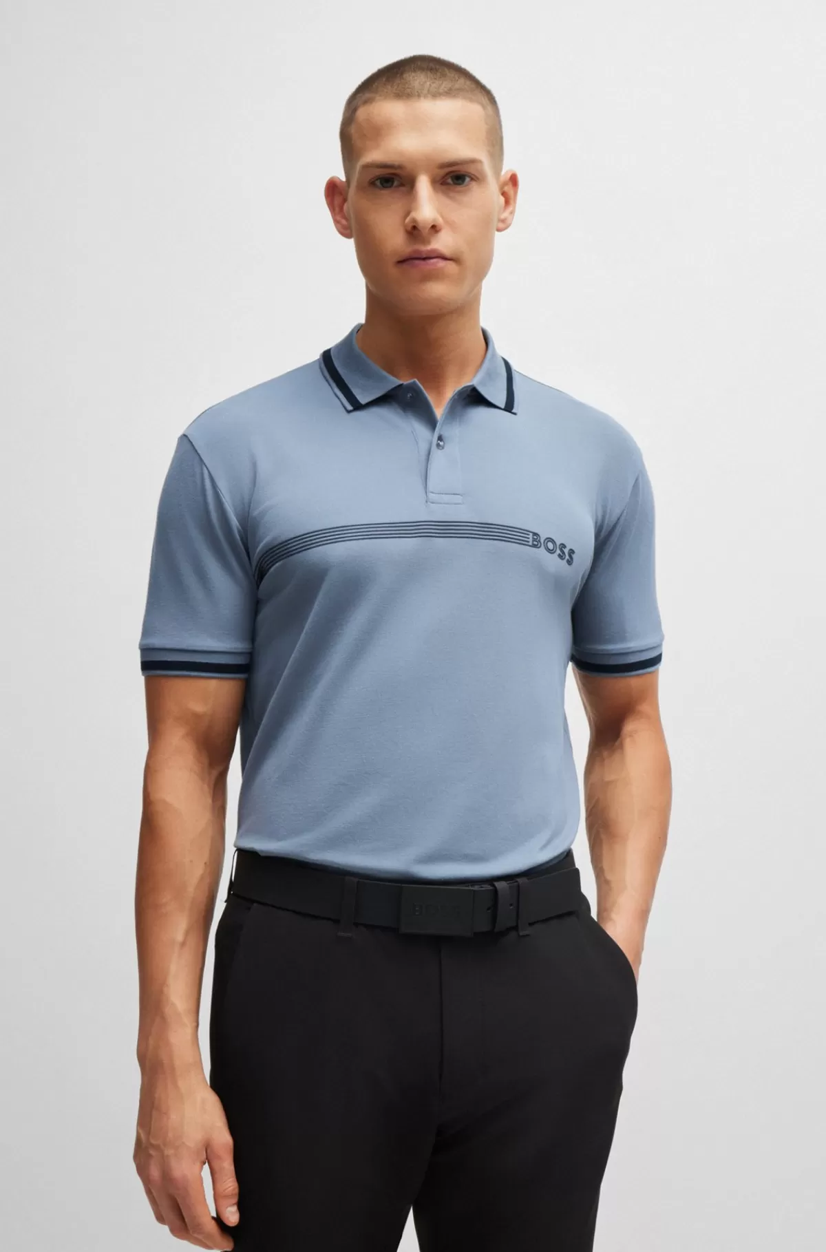 HUGO BOSS Poloshirt I Bomuldsblanding Med Striber Og Logo Lyseblå Shop