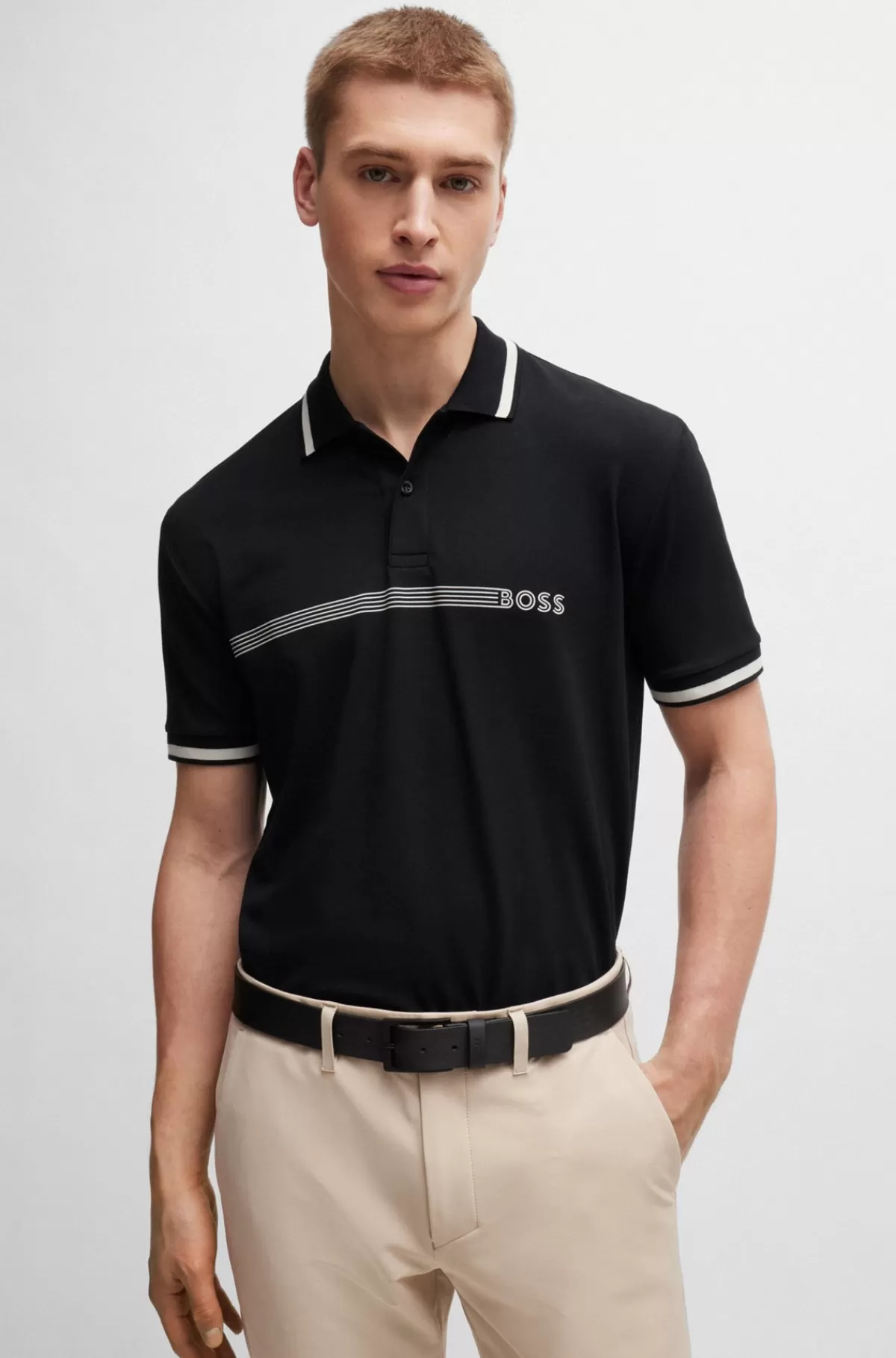 HUGO BOSS Poloshirt I Bomuldsblanding Med Striber Og Logo Sort Cheap