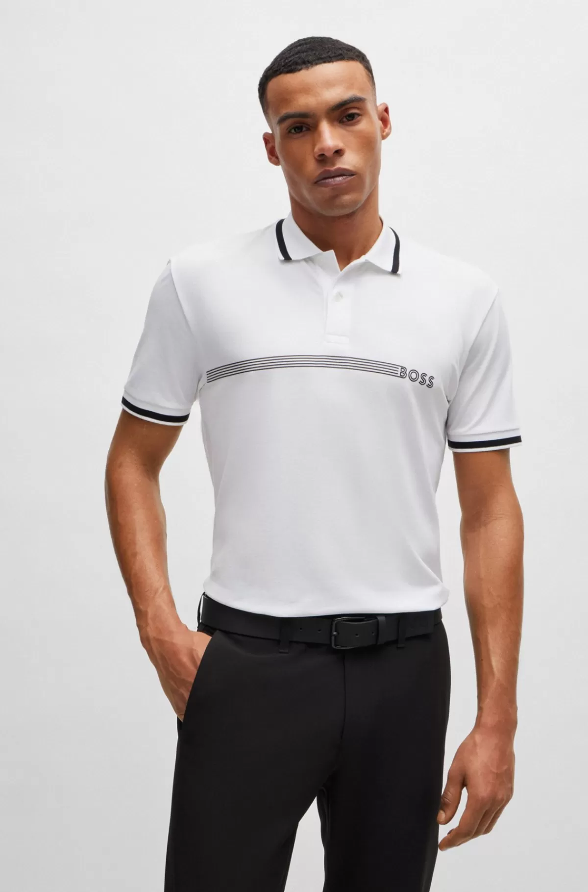 HUGO BOSS Poloshirt I Bomuldsblanding Med Striber Og Logo Hvid Best